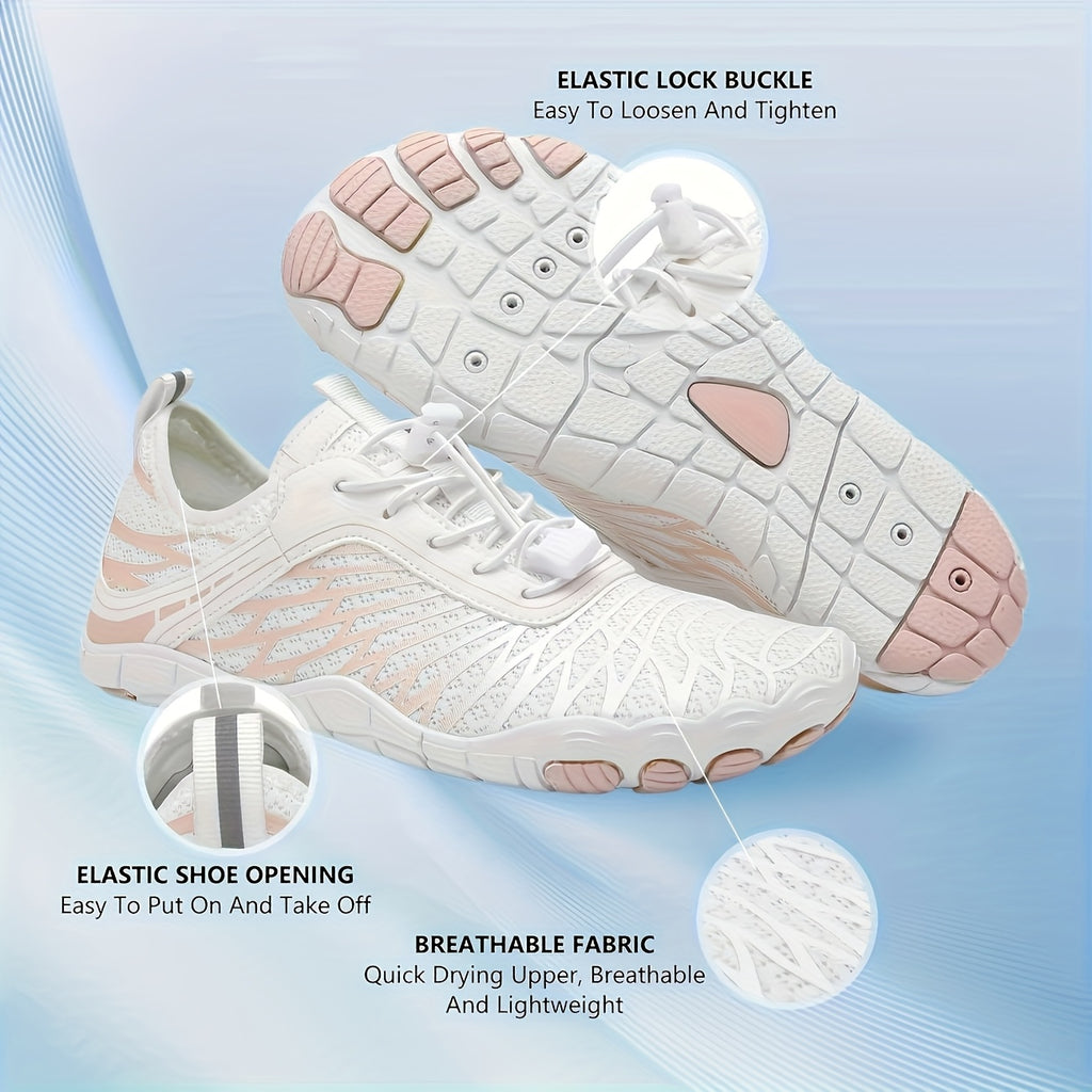 Women's Trail Running Barefoot Shoes Wide Toe Box Non-Slip – Healthy Minimalist Sneakers for Hiking Outdoor Walking – Lightweight Breathable Barefoot Footwear White Black Pink US Size 6–11