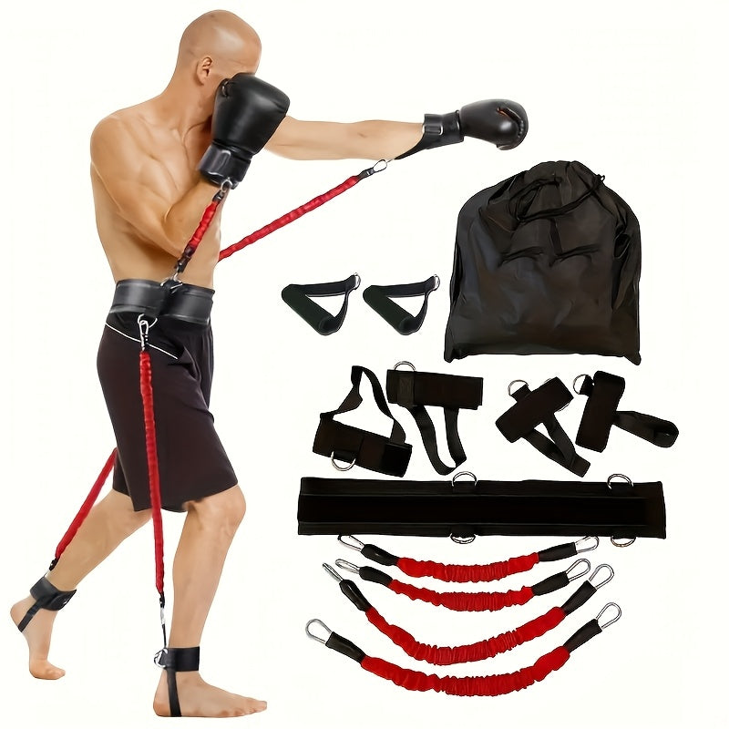 12PCS Boxing Resistance Training Set 150 Lbs – Heavy-Duty MMA Resistance Straps for Home Boxing, Taekwondo, Leg & Arm Strength Training, Full Body Workout