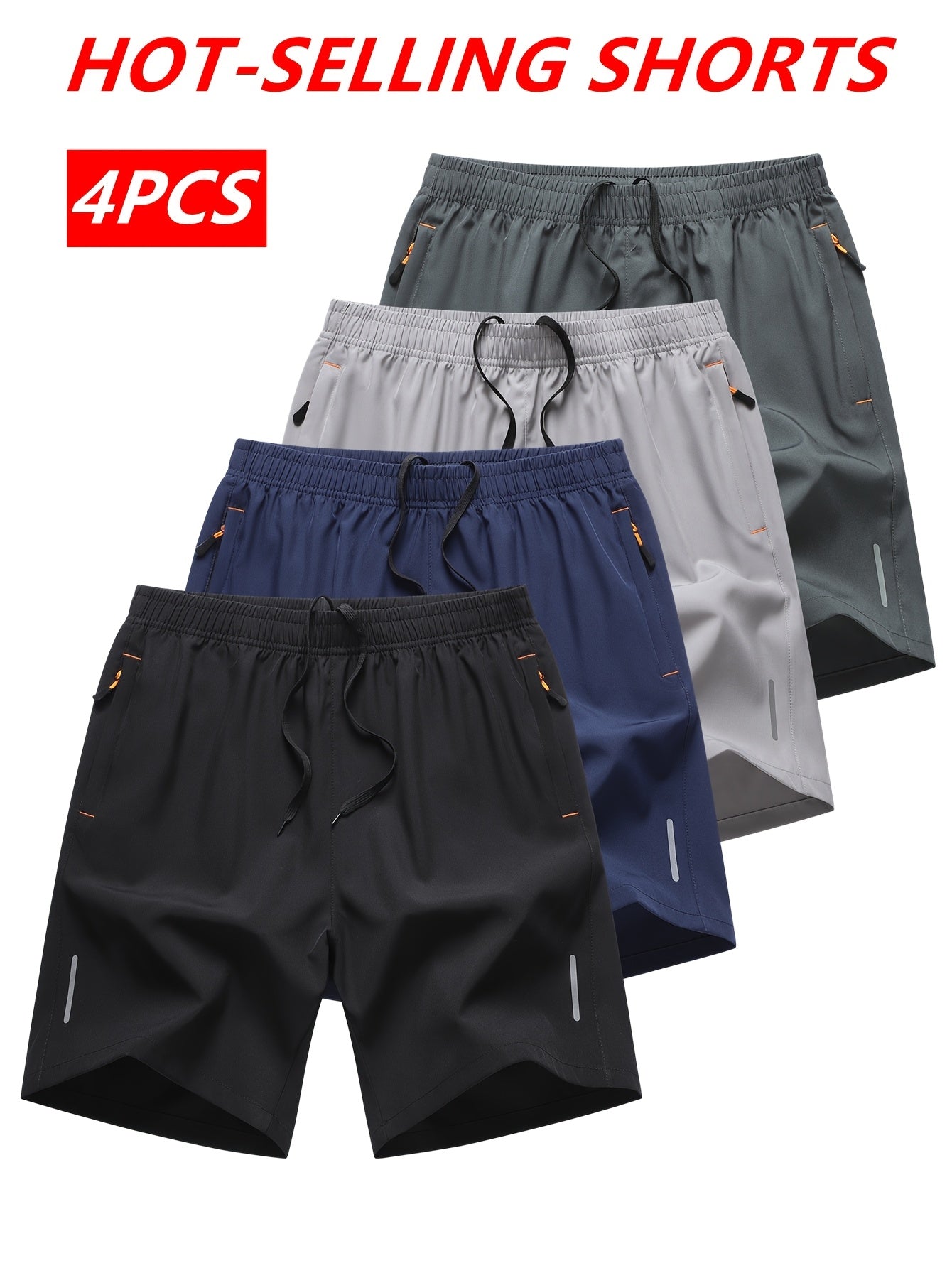 Men's Athletic Shorts 4-Pack – Quick-Dry Breathable Loose Fit Gym Running Shorts with Zipper Pockets Drawstring Waist for Cycling Basketball Tennis Beach Outdoor Sports