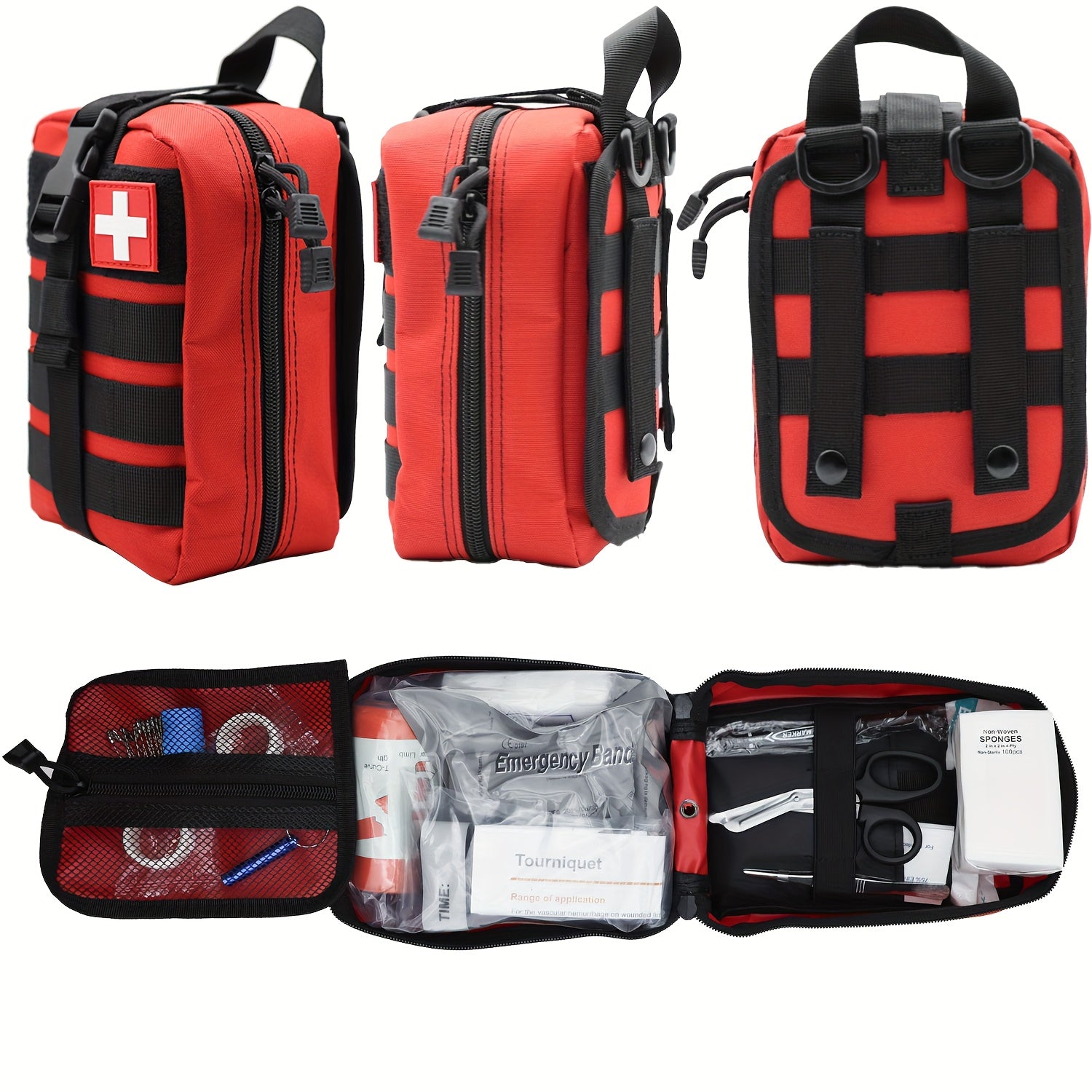 247 Piece IFAK Trauma First Aid Kit with CAT Tourniquet - MOLLE Compatible Tactical Medical Bag - Bleeding Control Wound Care Splinting Airway Management - EMT Military Camping Hiking Home FSA HSA Eligible