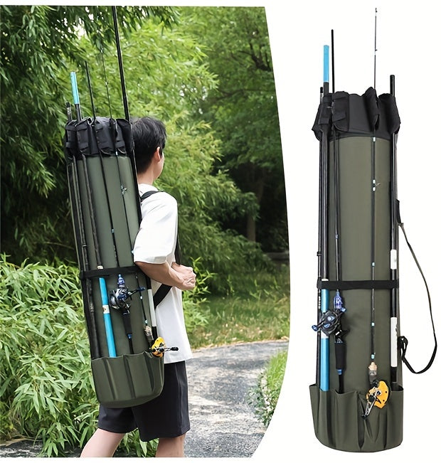 Fishing Rod Bag Large Capacity Foldable Multifunctional Gear Carrier Case with Two Lead Weights Durable Freshwater Saltwater Rod Holder Handbag Fishing Gift