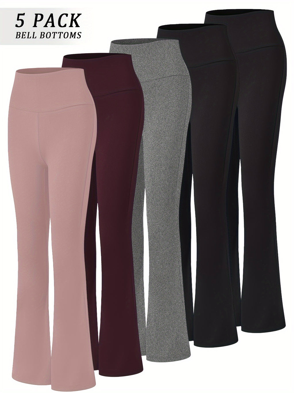 Women's High Waist Flare Yoga Pants 5-Pack Tummy Control Full Length Bell Bottom Leggings - Soft Bootcut Wide Leg Pants for Yoga Gym Dance - Polyester Elastane S M L XL XXL Mixed Colors