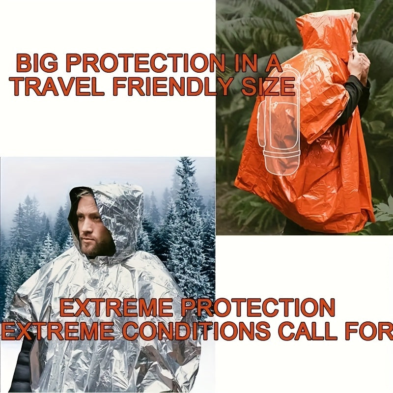 Emergency Rain Poncho Waterproof Two-Sided Thermal Blanket Pack – Portable Raincoat for Hiking Camping Survival Emergency Kit Bug Out Bag