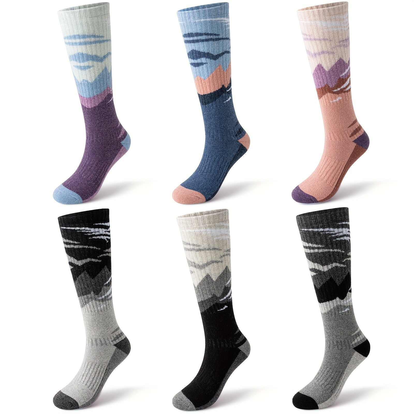 3-Pack Wool Ski Socks Knee High Thermal Winter Socks for Men & Women – Thick Warm Striped Socks for Skiing, Snowboarding & Outdoor Sports, M/L