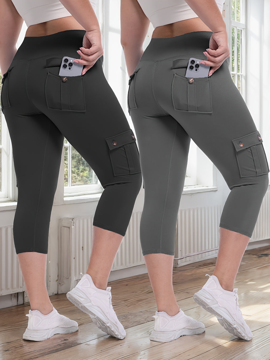 2pcs Capri Leggings Set Women High Waist Butt Lifting Yoga Workout Pants Tummy Control 4-Way Stretch Activewear S-XXL
