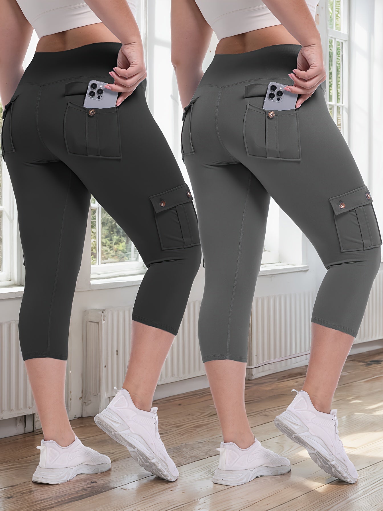 2pcs Capri Leggings Set Women High Waist Butt Lifting Yoga Workout Pants Tummy Control 4-Way Stretch Activewear S-XXL