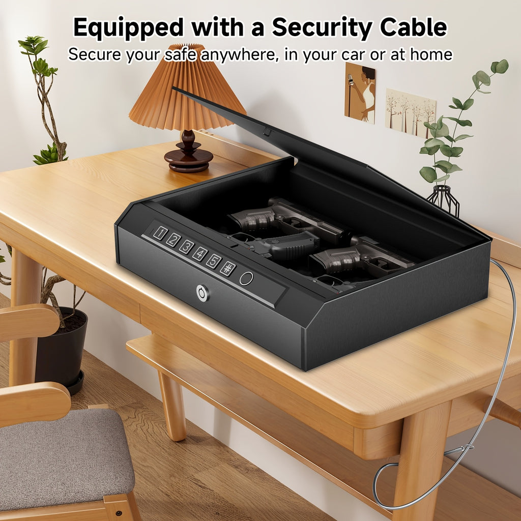 Biometric Gun Safe 3-Way Unlock – Fingerprint Digital PIN & Key Pistol Lock Box with Internal Light Silent Mode Emergency Power for Home Bedroom Nightstand Car