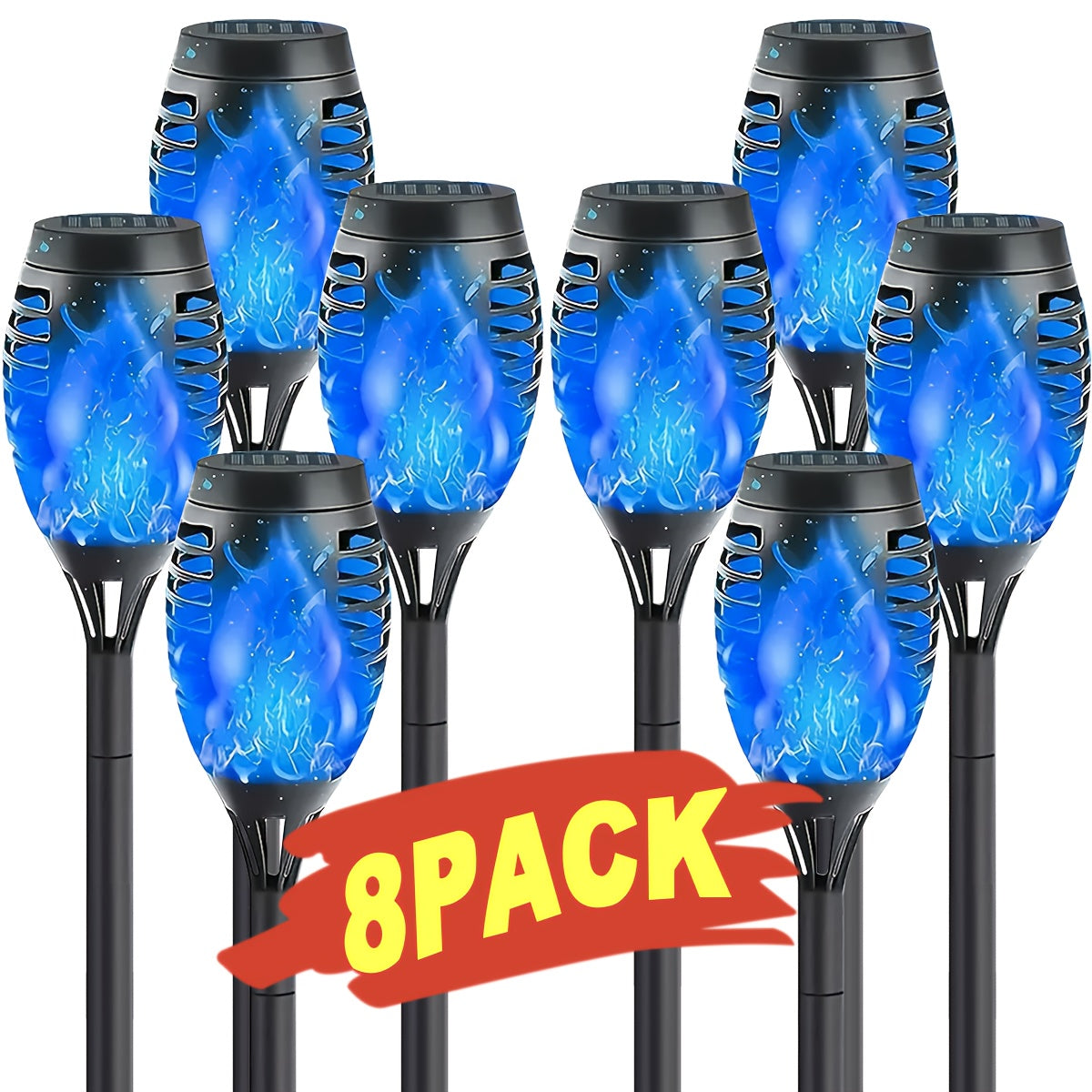 Solar Flame Torch Lights Outdoor - Flickering Flame Effect, IP65 Waterproof, Auto Dusk-to-Dawn, 750mAh Solar Powered Garden Stake Lights for Yard, Lawn, Patio & Pathway - 4/8/12 Pack