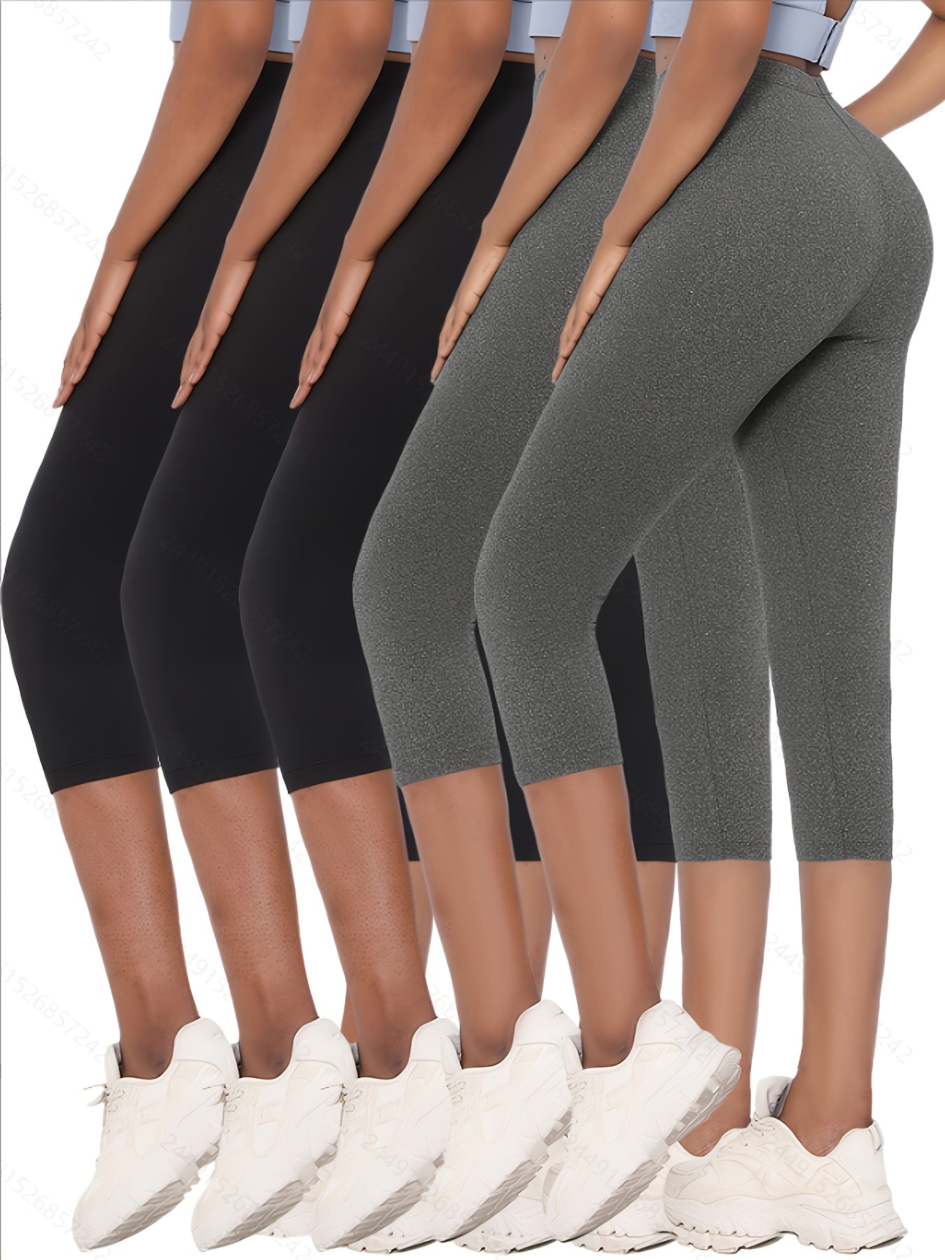 Capri Pants for Women 5-Pack High Stretch No See-Through Skinny Fit Yoga Leggings Sports Workout Pants Soft Fabric Sizes XS-XXL Mixed Colors