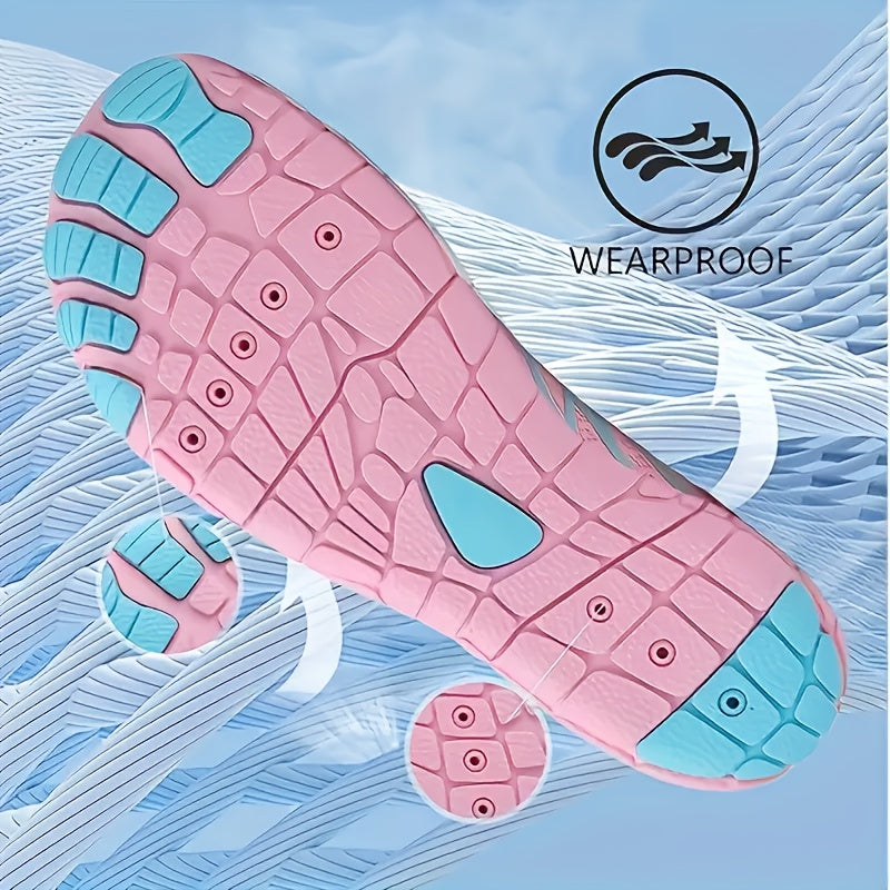 Women's Water Shoes Quick-Dry Aqua Sneakers – Lightweight Breathable Mesh Lace-Up Beach Wading Shoes, Rubber Sole, Striped, Black White Pink, US 6-11