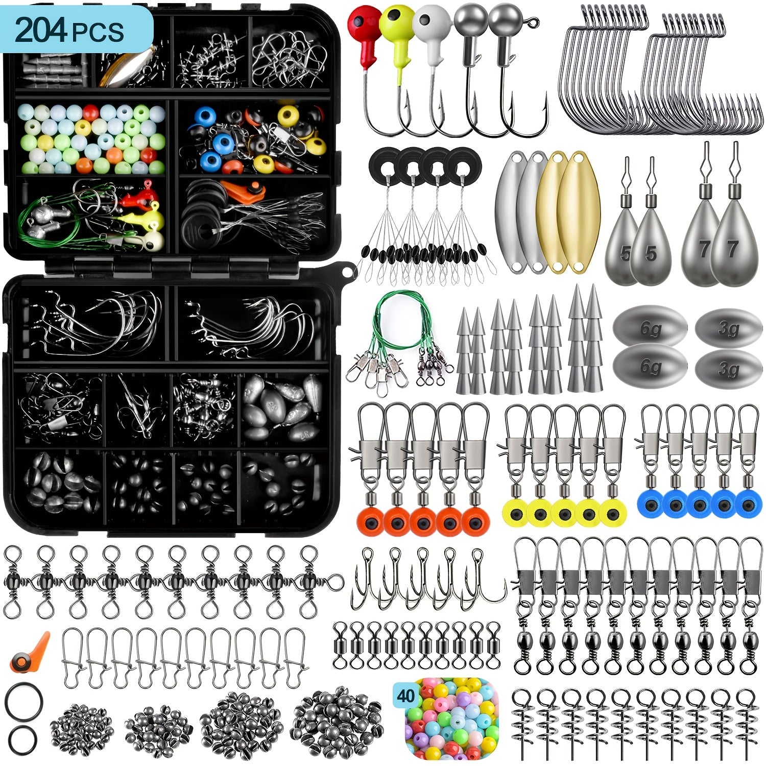 Fishing Tackle Kit 132 204 305 405pcs Complete Tackle Box with Hooks Weights Sinkers Spinner Blades Fishing Accessories for Bass Trout Bluegill Crappie Freshwater Fishing Gear Set