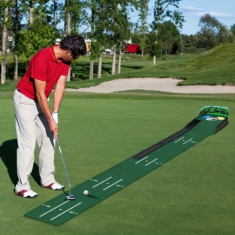 Golf Putting Mat with Automatic Ball Return System – 3/5/7ft Professional Putting Green, Ball Collector & Putting Tracks | Indoor & Outdoor Golf Training Aid for Skill Improvement
