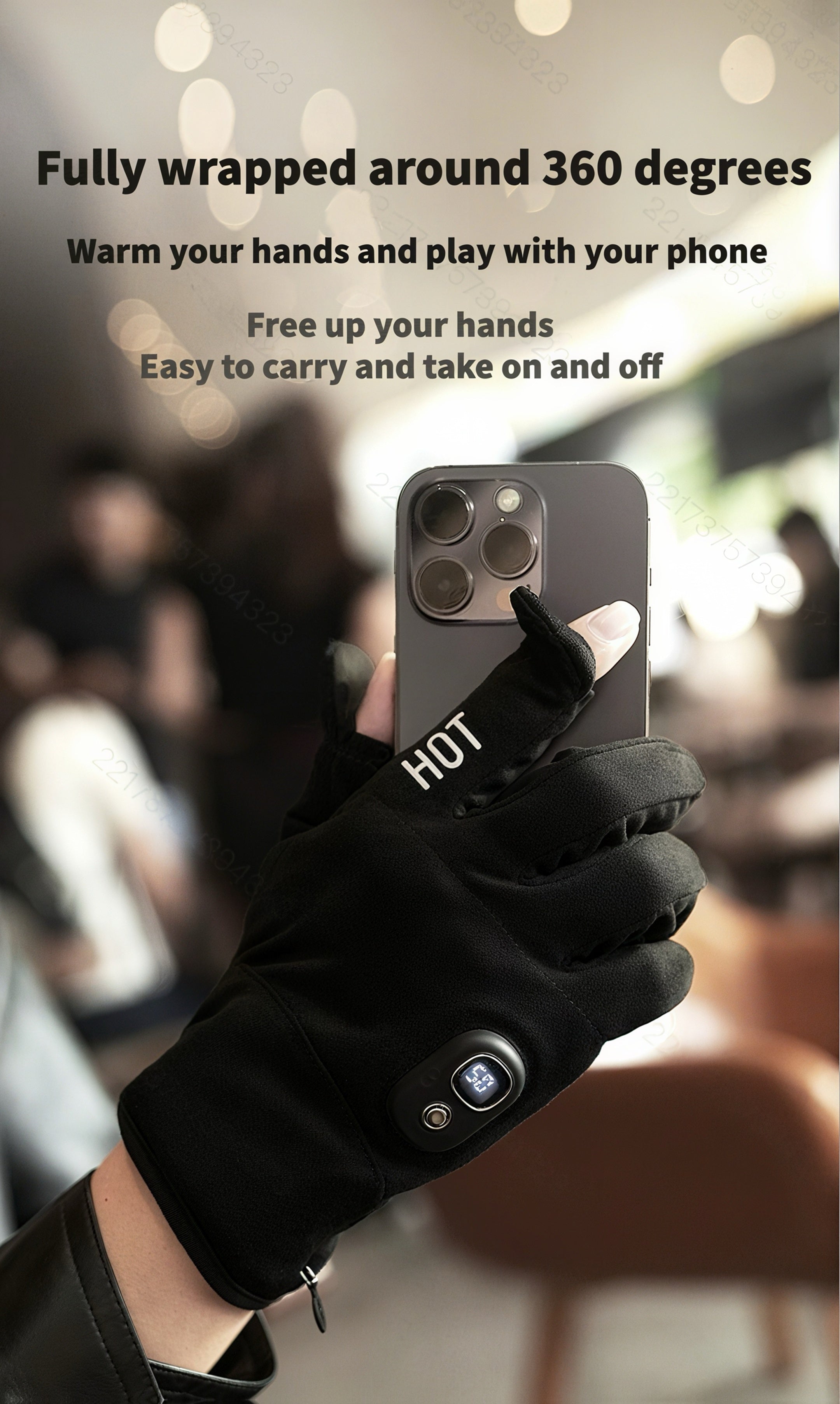 Electric Heated Gloves 3000mAh Rechargeable Hand Warmer Gloves Detachable Fingers 3 Heat Settings Washable Battery Heated Gloves for Cycling Gaming Outdoor Winter Men Women