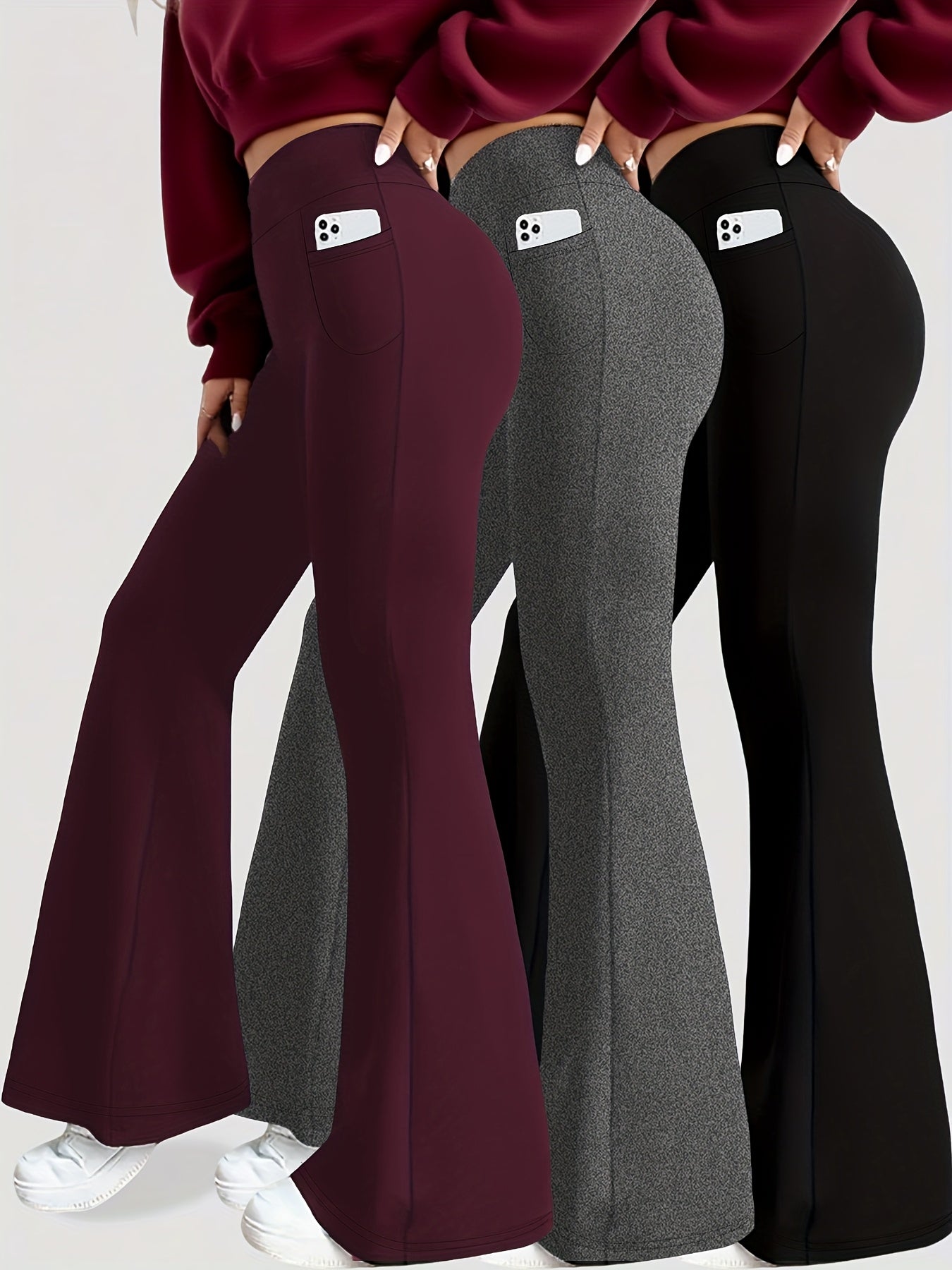 3-Pack Women's Bootcut Flare Yoga Leggings High Waist Tummy Control with Pockets – Super Soft 4-Season Workout Pants for Gym Pilates Everyday Casual Athleisure S M L XL XXL Mixed Color Sets