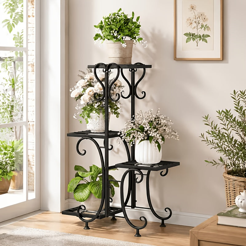 Metal Plant Stand Indoor Outdoor – Multi-Tier Wrought Iron Flower Pot Holder Display Rack for Garden, Patio, Balcony, Corner & Office | 1, 6-Tier Options, Black