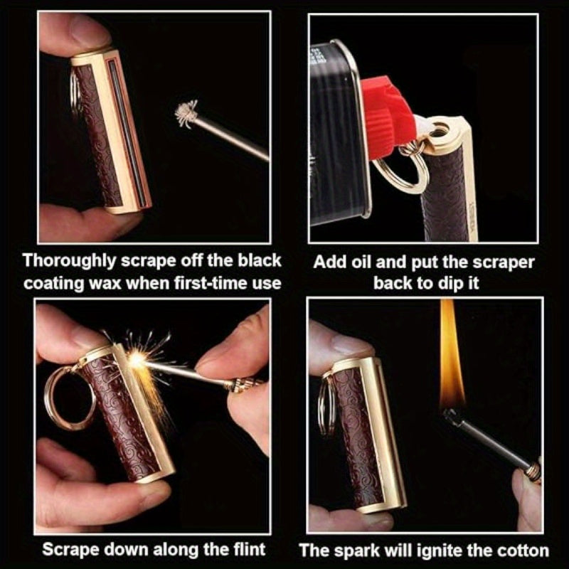 Flint Fire Starter Keychain Metal Matchstick Permanent Match Lighter Portable Waterproof Emergency Fire Starter Gear for Outdoor Camping Hiking Survival EDC Men's Gift