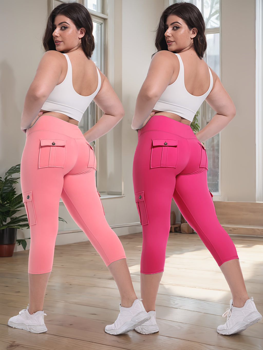2pcs Capri Leggings Set Women High Waist Butt Lifting Yoga Workout Pants Tummy Control 4-Way Stretch Activewear S-XXL