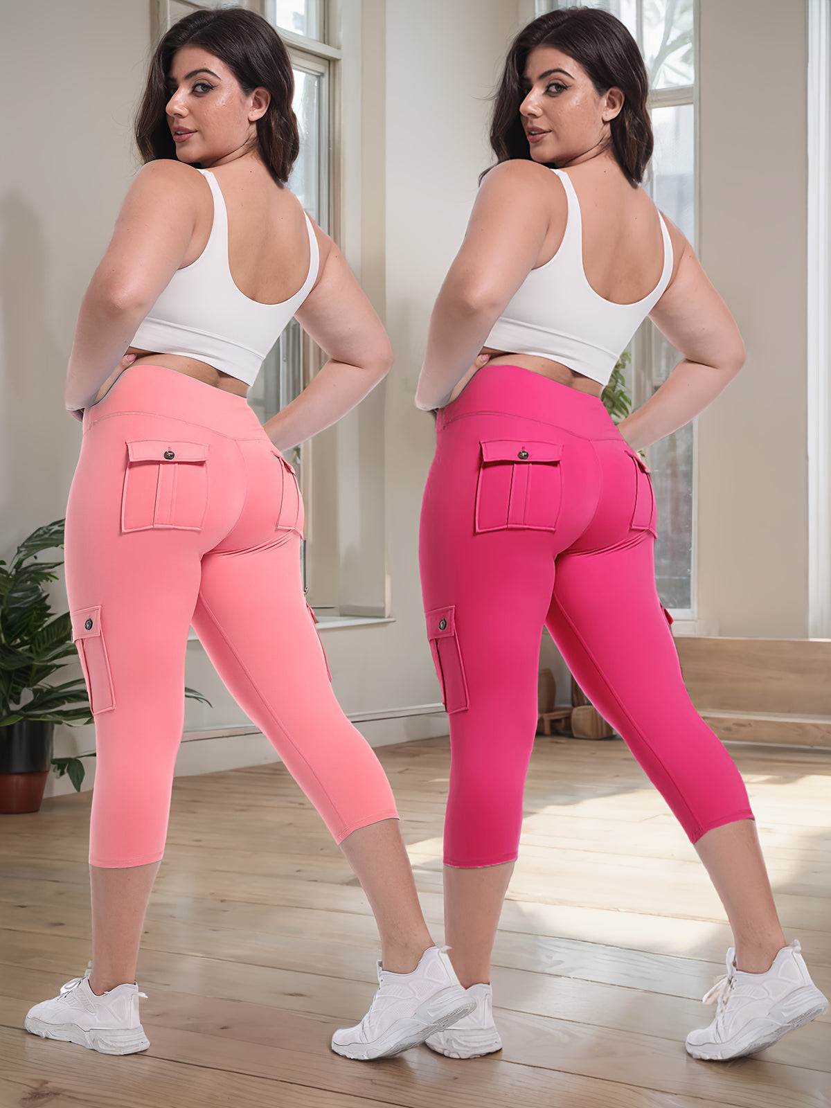 2pcs Capri Leggings Set Women High Waist Butt Lifting Yoga Workout Pants Tummy Control 4-Way Stretch Activewear S-XXL