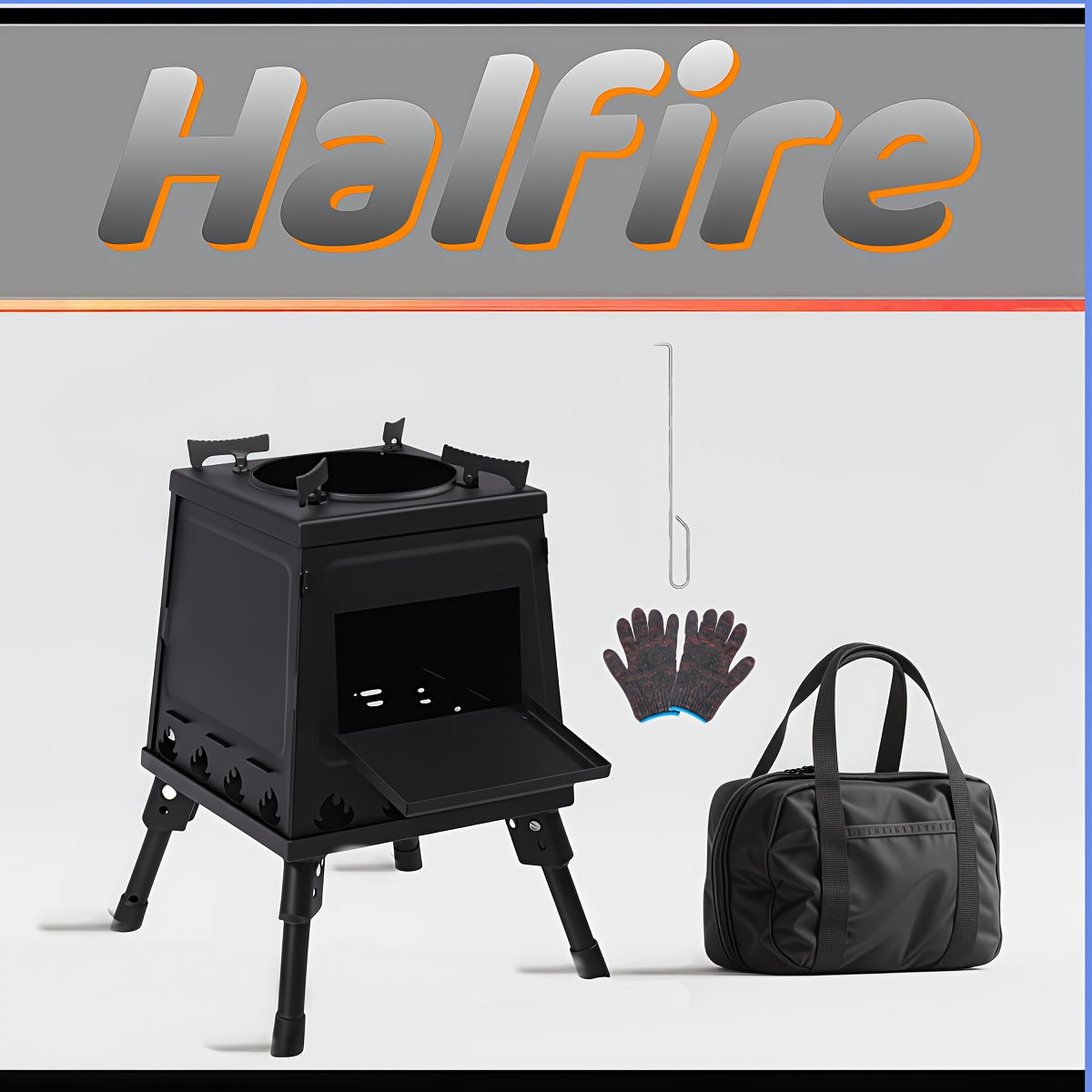Portable Wood Burning Camp Stove – Heavy-Duty Iron Campfire Stove with Sturdy Legs & Air Vents for Hiking, Backpacking, BBQ, Picnic & Travel, No Electricity Needed