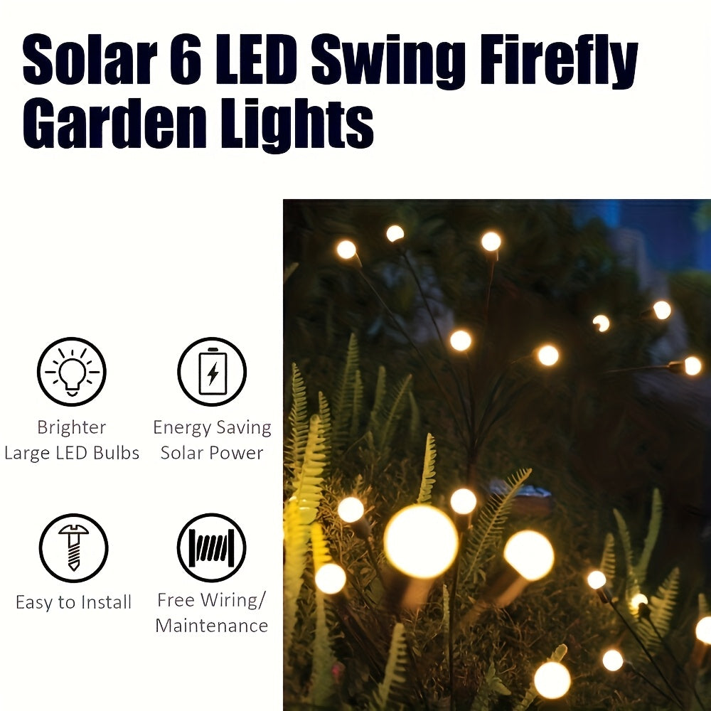 Solar Garden Lights Outdoor Waterproof IP65 LED Firefly Ground Stake Lights 8 Lumens Warm White Solar Lawn Lights for Yard Patio Pathway Landscape Decoration 2 Pack