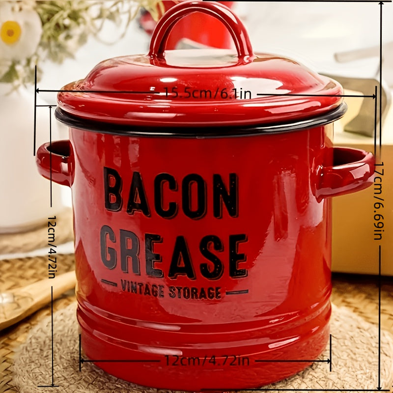 Enamel Oil Can with Filter Large Capacity Grease Storage Container - Bacon Fat Can for Camping & Kitchen - Heat-Resistant Condiment Oil Bottle for Outdoor Cooking - Handmade Camping Kitchenware Gift