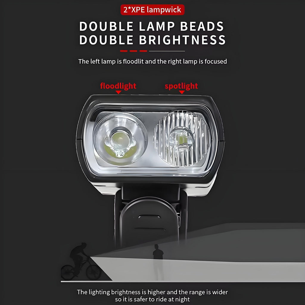 LED Bike Light Set 2pcs USB Rechargeable 1500 Lumen Headlight with Whistle 6 Front Modes 4 Tail Modes Power Display Waterproof Safety Bicycle Lights for Night Riding