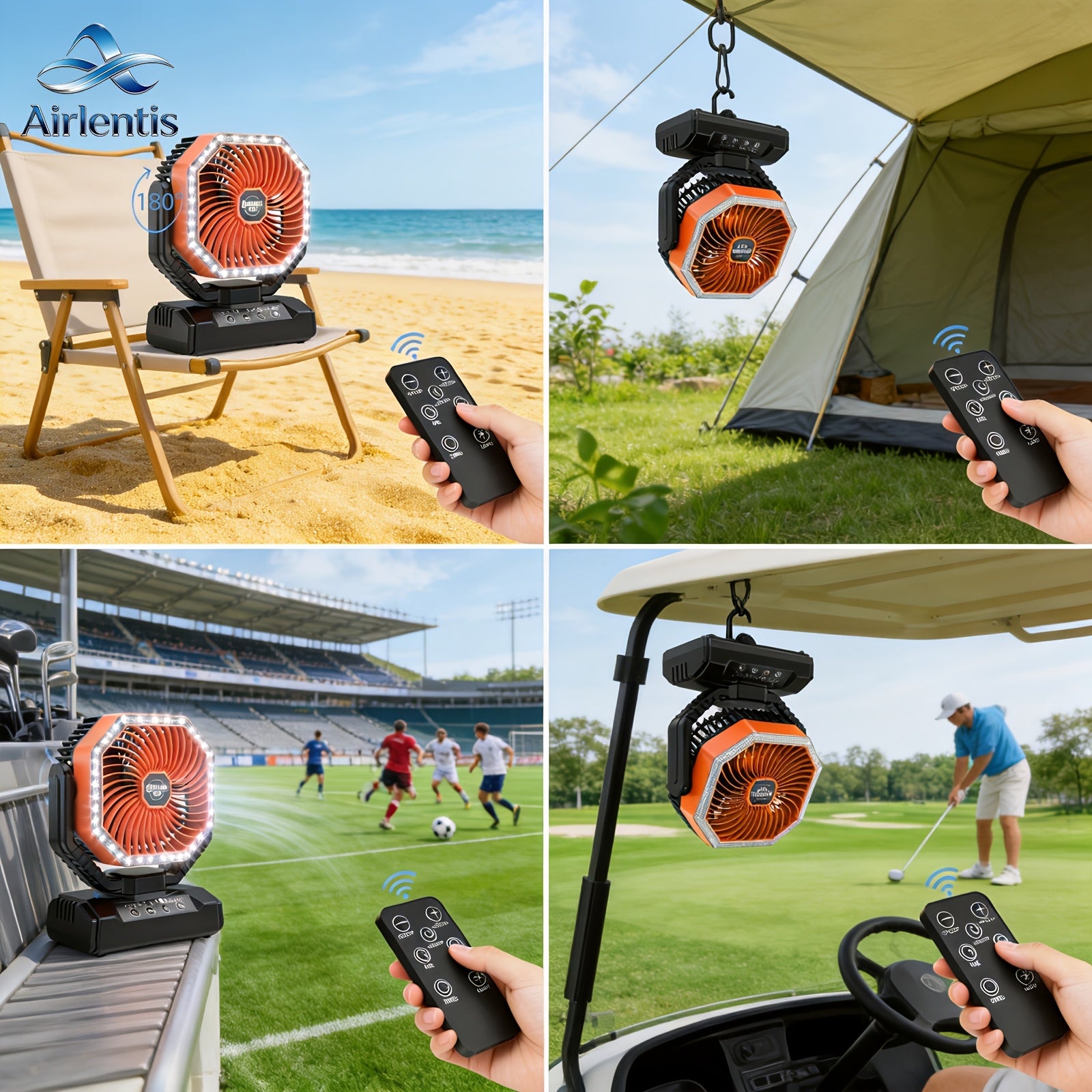 20000mAh Portable Camping Fan 180° Oscillating 4-Speed Brushless Motor LED Light 22-26H Battery USB Rechargeable for Camping Hiking Picnic Emergency Gray Pink Green Black Orange