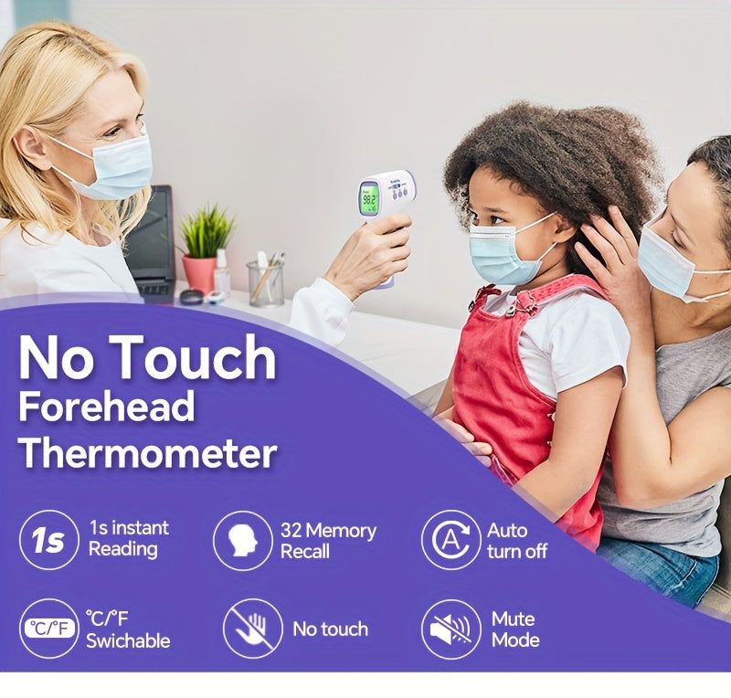 No-Touch Forehead Thermometer for Adults & Kids – Infrared Digital Thermometer with Fever Alarm, 3-Color Backlit, 28 Memory Recall, Fast 1-Second Reading, Baby & Family Home Use