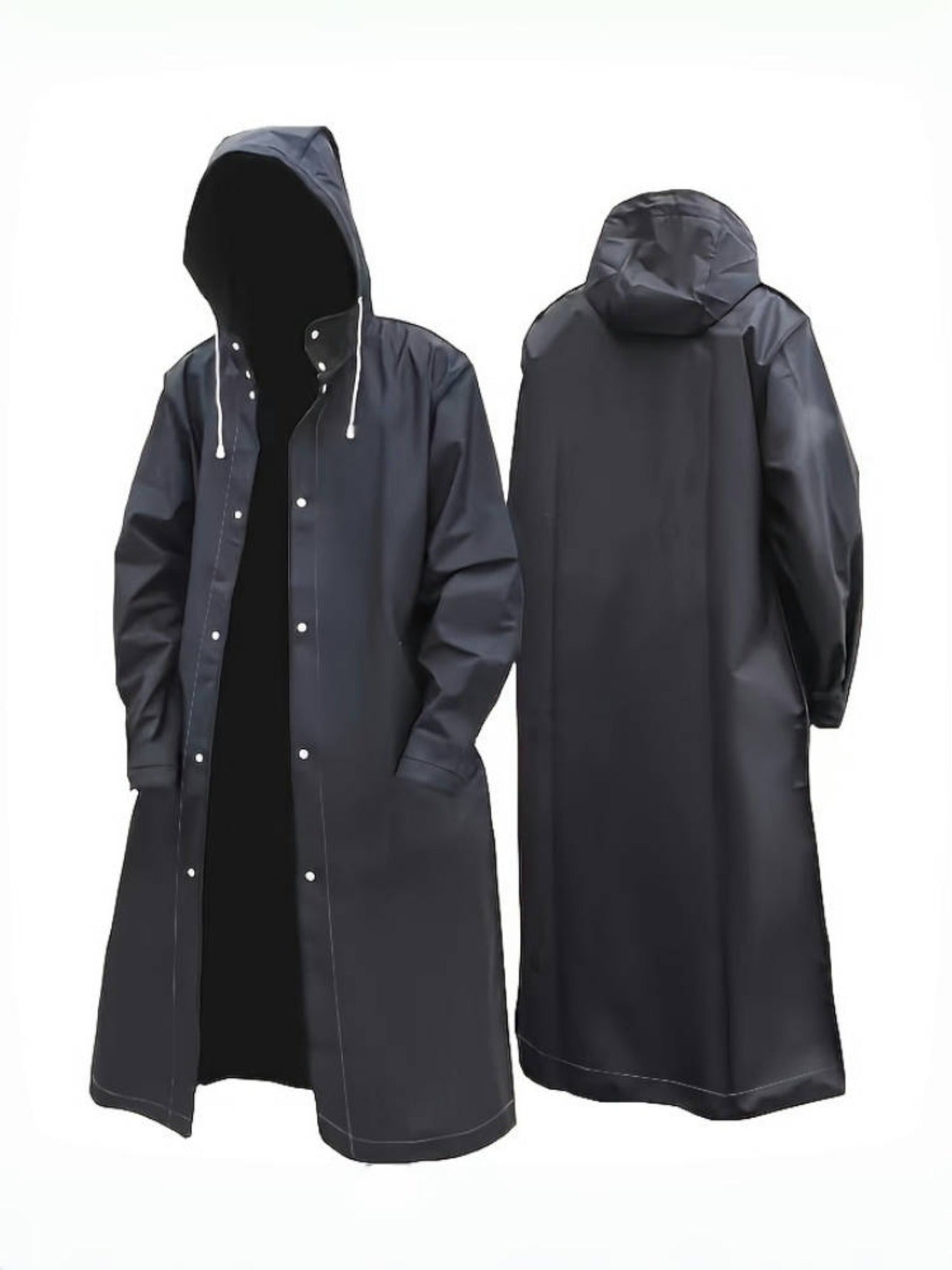 Men's Hooded Rain Jacket Waterproof Raincoat for Men Women - Lightweight Windproof Full-Length Poncho for Hiking Cycling Fishing Outdoor Activities - Adjustable Drawstring Loose Fit Black