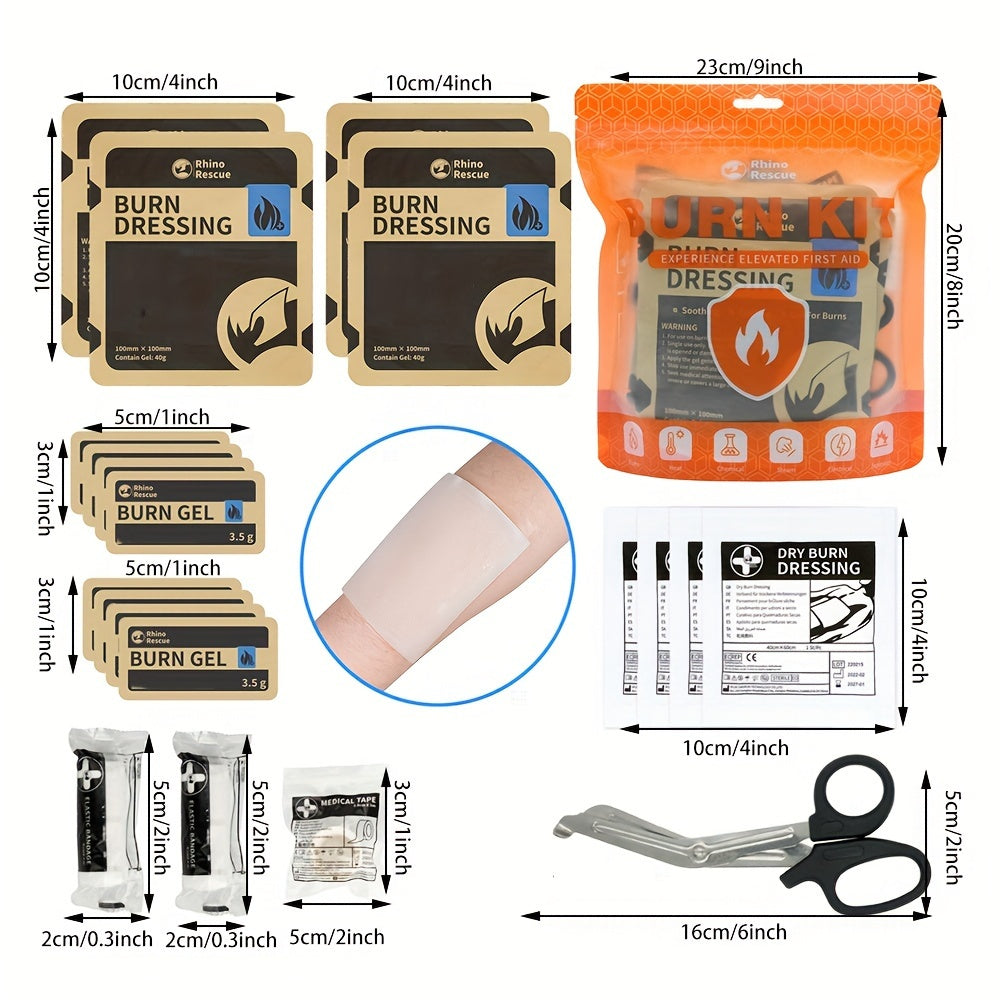 RHINO RESCUE Burn Dressing Kit Emergency Burn First Aid Kit – Portable Burn Care Set for Home Office Car Camping Outdoor – Visible Orange Emergency Burn Treatment Kit for Adults & Families