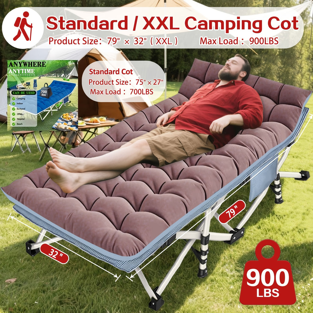 Folding Camping Cot with Mattress XXL Oversize 75"-79" Heavy Duty 700-900 LBS – Portable Guest Bed & Sleeping Cot with Carry Bag for Camping, Travel, Indoor & Outdoor Use