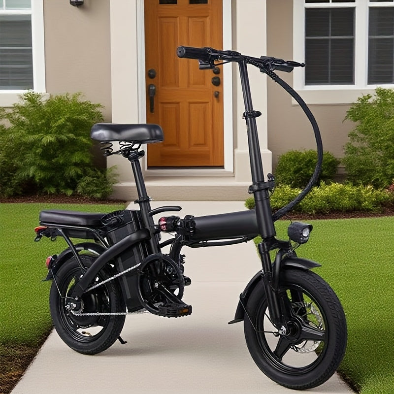 14 Inch Foldable Electric Bicycle for Adults 19MPH 48V Lithium Battery 18-28 Mile Range 330 LB Capacity Portable Folding E-Bike for Urban Commuting Outdoor Cycling - Optional Lock Phone Holder Basket