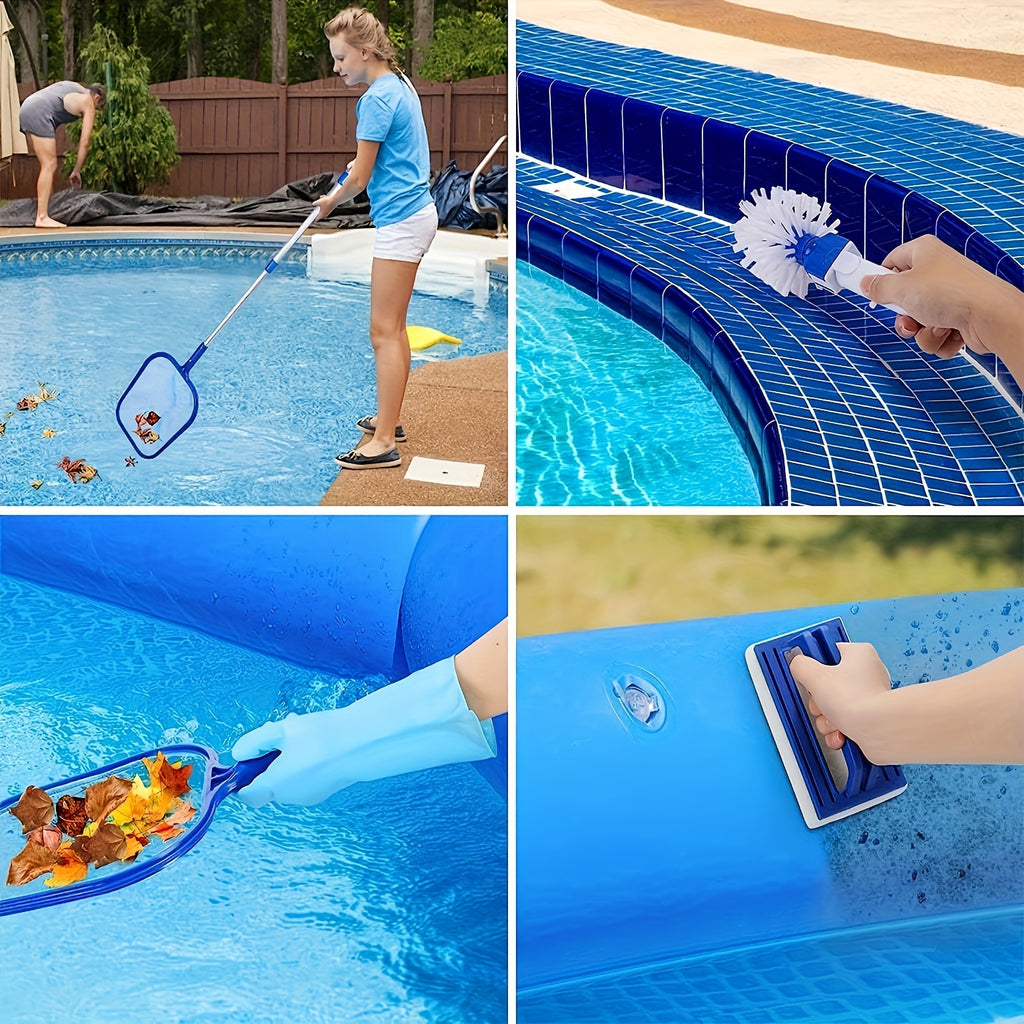 Pool Cleaning Tool Set 3-Piece with Aluminum Pole Skimmers & Pool Brush for Above Ground In-Ground Pools Hot Tubs Spas Garden Ponds