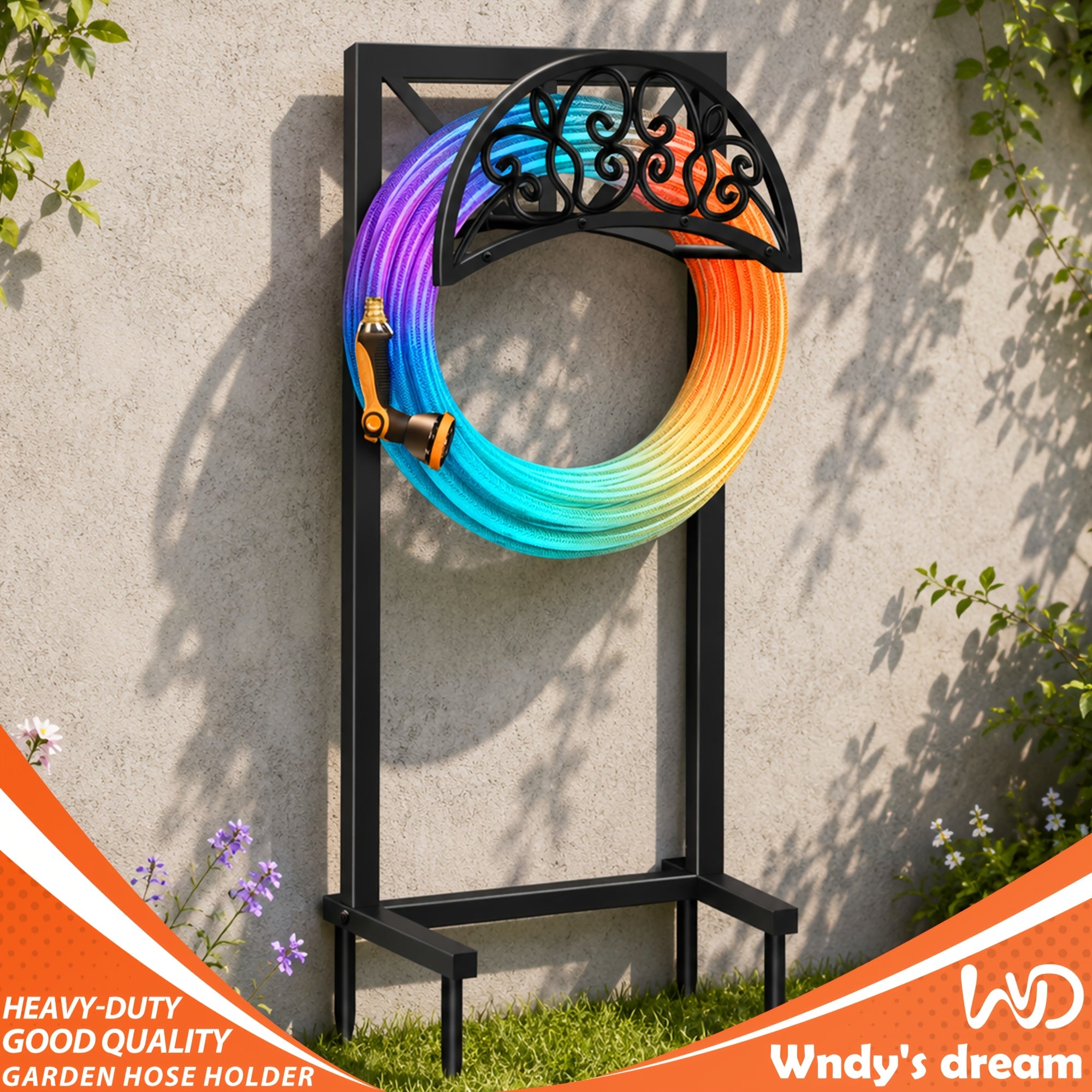Garden Hose Holder Freestanding – Heavy-Duty Metal Hose Rack with Ground Spikes, Rust-Resistant, Detachable Organizer for Outdoor Lawn, Patio & Garden Beds | Multiple Styles