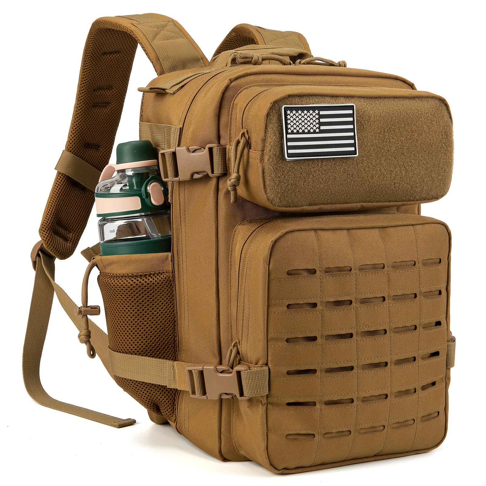 Tactical MOLLE Backpack 6.6 Gal – 180° Flat Open Hiking Camping Daypack with Laptop Compartment & Dual Cup Holders, Heavy-Duty Gym Sports Travel Bag | 9 Colors