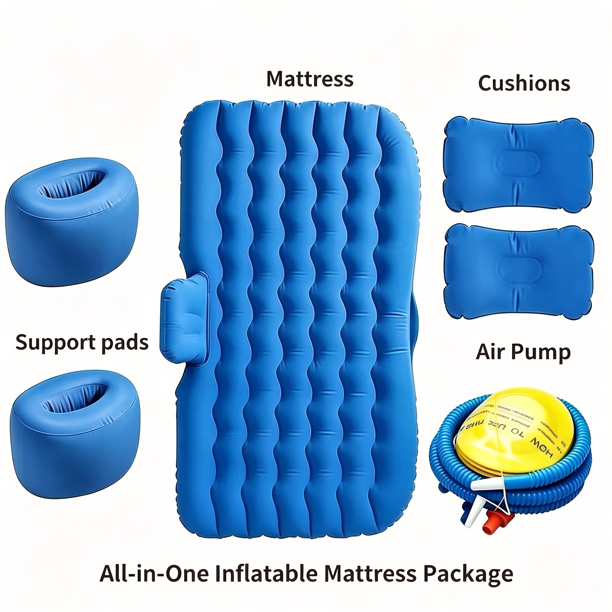 Inflatable Car Mattress Portable Backseat Sleeping Bed PVC Travel Cushion for SUV Truck Camping Picnic Road Trip Outdoor Rest Blue Black Beige Gray