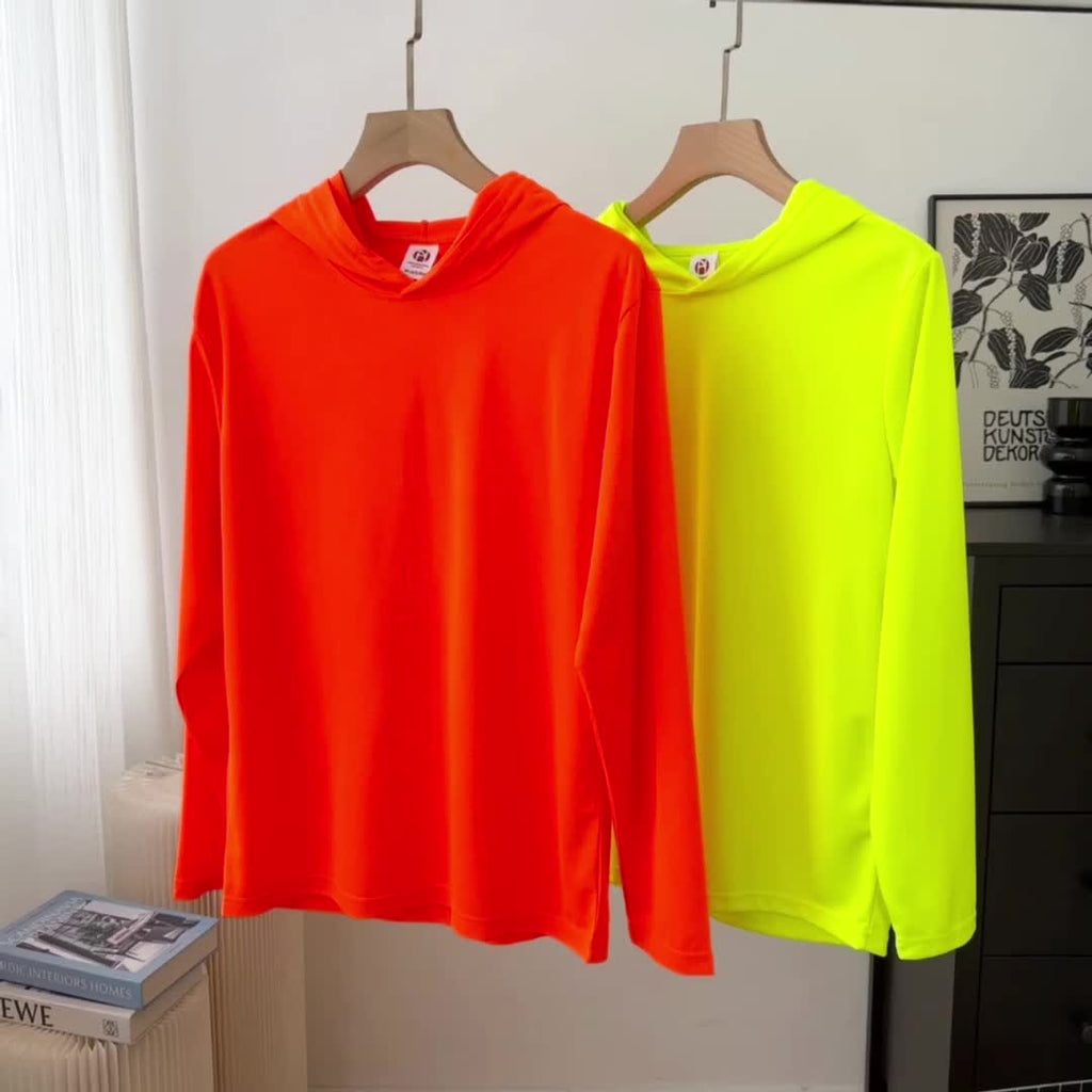 Hi Vis Hooded Work Shirts Men's 4-Pack Long Sleeve UPF 50+ Moisture Wicking Quick Dry - High Visibility Safety Shirts for Construction Fishing Hiking Outdoor S-XXXL