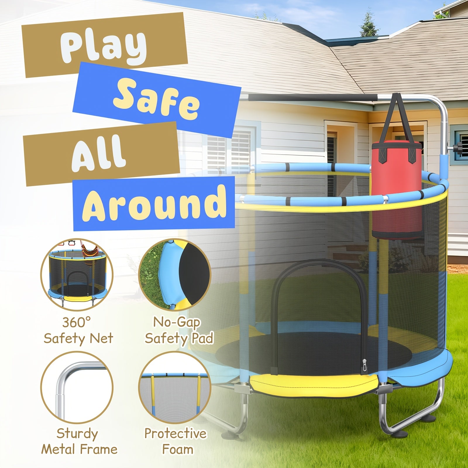 Leisure Sports Trampoline for Kids Adults Outdoor Backyard Fitness Fun Exercise Jumping Trampoline Multiple Colors Home Gym Cardio Workout