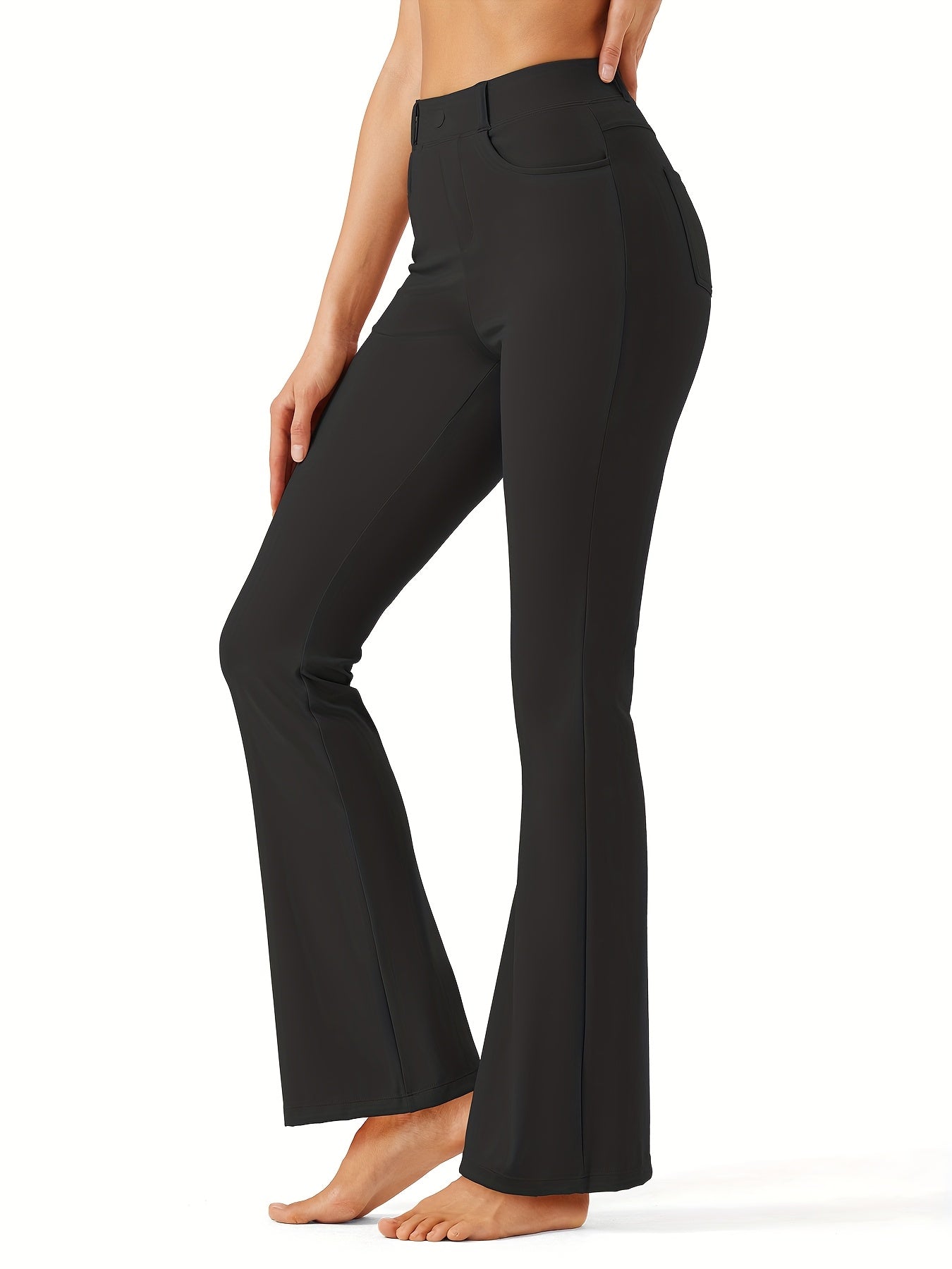 Women's Flare Leg Yoga Pants with 4 Pockets – High Waist Tummy Control Stretch Work Dress Slacks, Soft Nylon Spandex Fabric for Yoga Office Casual Daily Wear, S-XXL