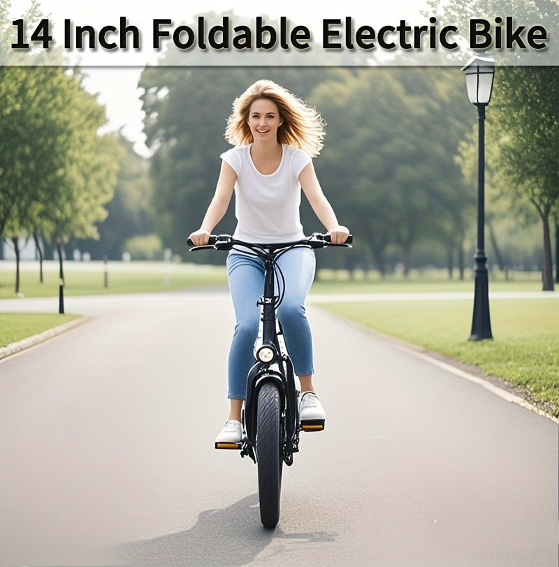 14 Inch Foldable Electric Bicycle for Adults 19MPH 48V Lithium Battery 18-28 Mile Range 330 LB Capacity Portable Folding E-Bike for Urban Commuting Outdoor Cycling - Optional Lock Phone Holder Basket