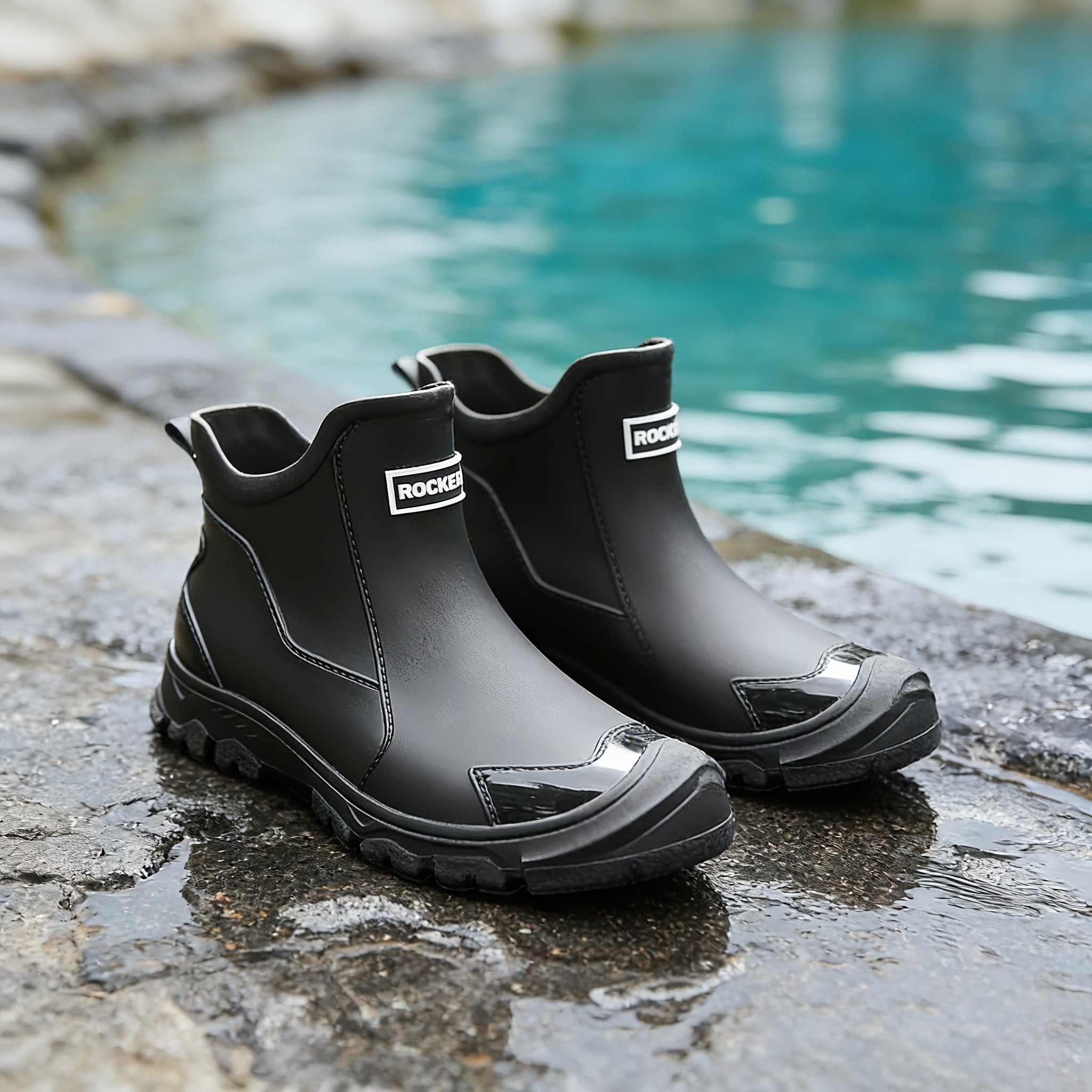 Non-Slip Rain Boots Short Ankle – Lightweight Waterproof Outdoor Boots, Cushioned Insole, Breathable Lining, Textured Sole for Car Wash, Hiking & Outdoor Activities | Unisex | Black, Beige | US 5.5–12