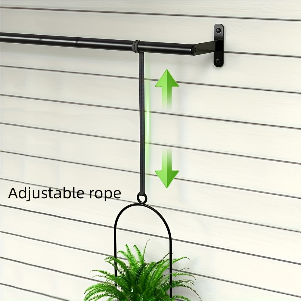 Metal Adjustable Hanging Flower Pot Set - 4 Plastic Pots & Nylon Rope Wall Plant Hanger for Indoor Window, Ceiling & Kitchen Herb Garden, Expandable 11.8"-18.1", 1 Set or 5 Pots