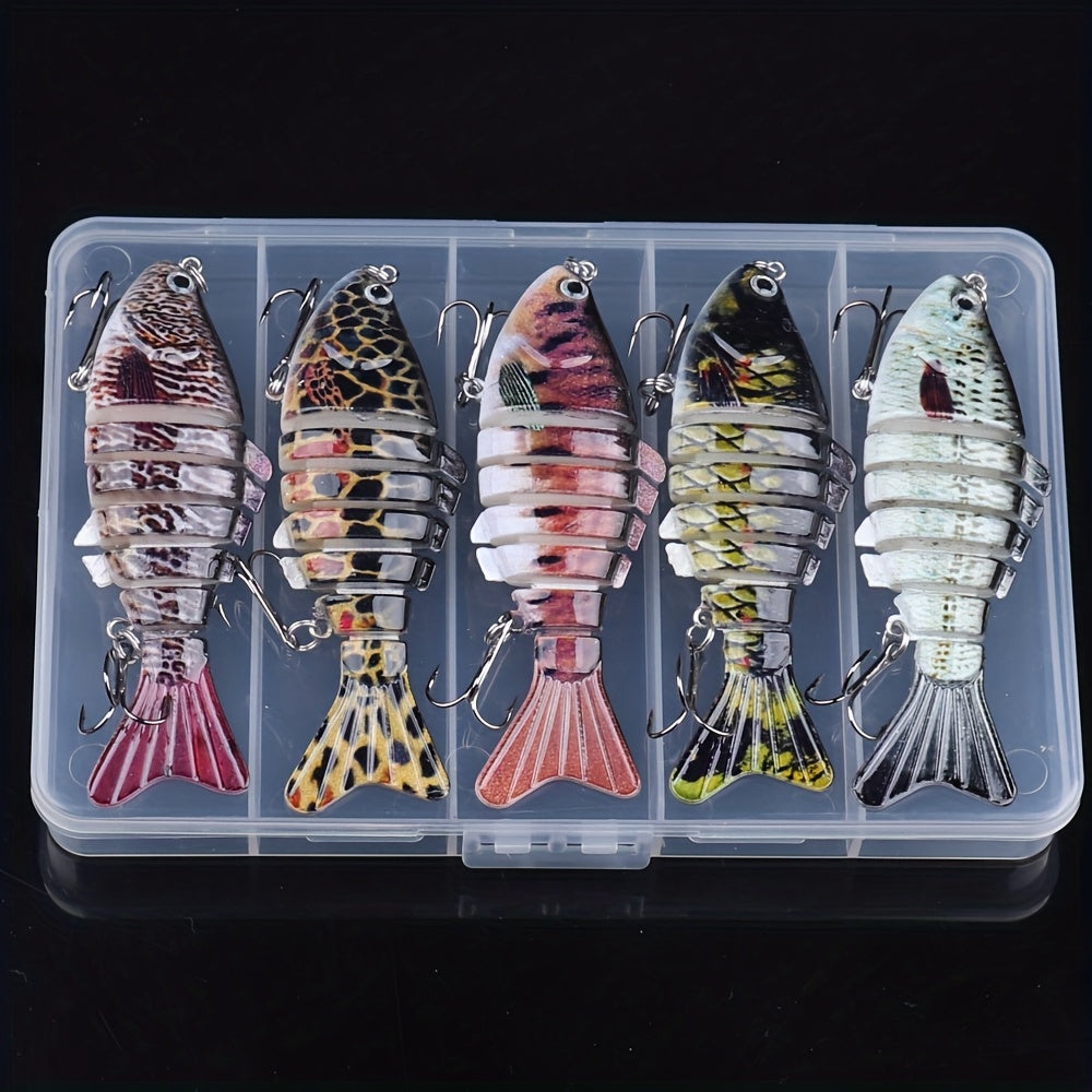 Swimbait Fishing Lures Set 5 Pack – Multi-Jointed Lifelike Hard Bait for Bass, Trout, Pike & Walleye, Freshwater & Saltwater, Treble Hooks Included, Tackle Kit for All Skill Levels