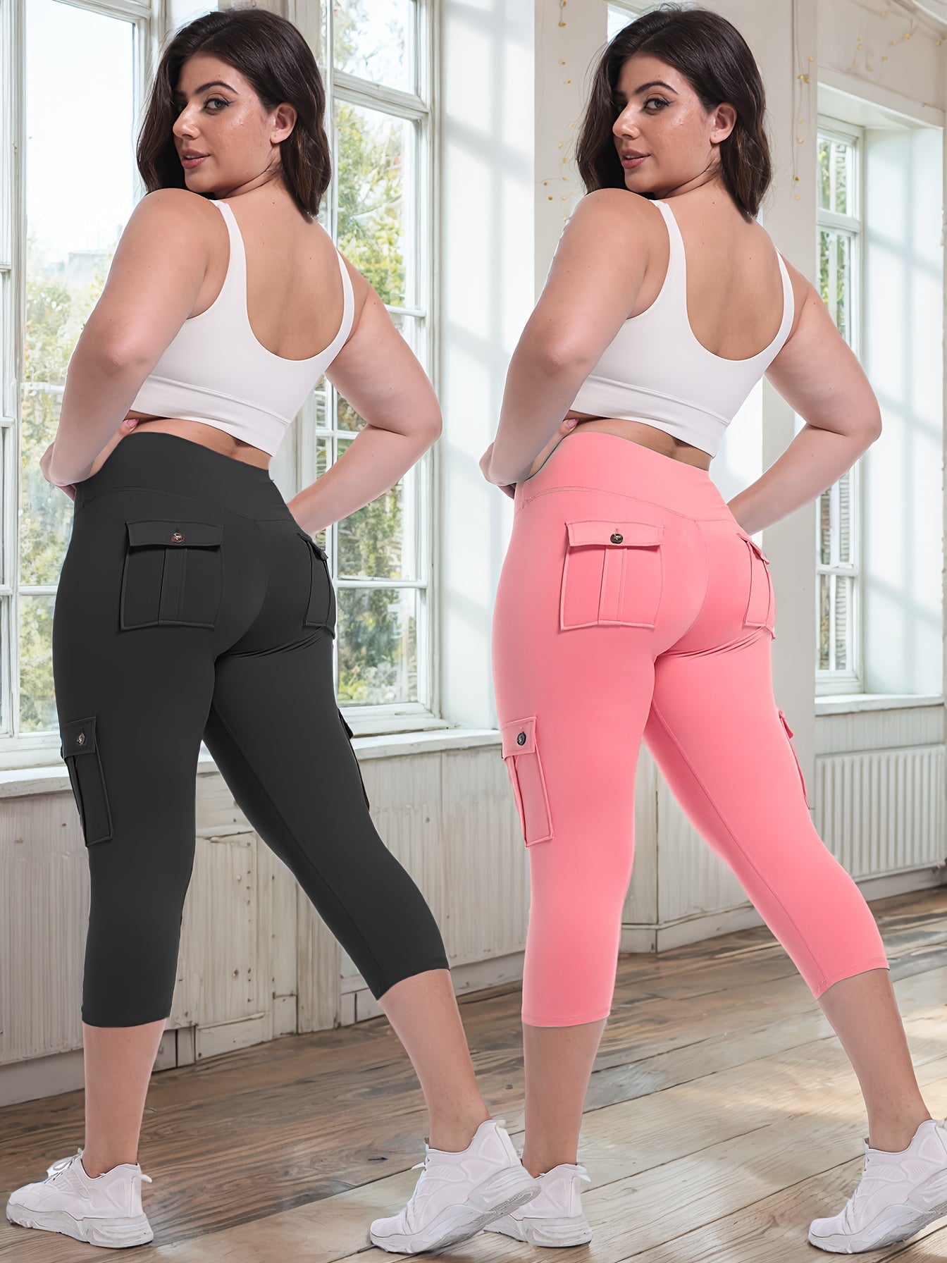 2pcs Capri Leggings Set Women High Waist Butt Lifting Yoga Workout Pants Tummy Control 4-Way Stretch Activewear S-XXL