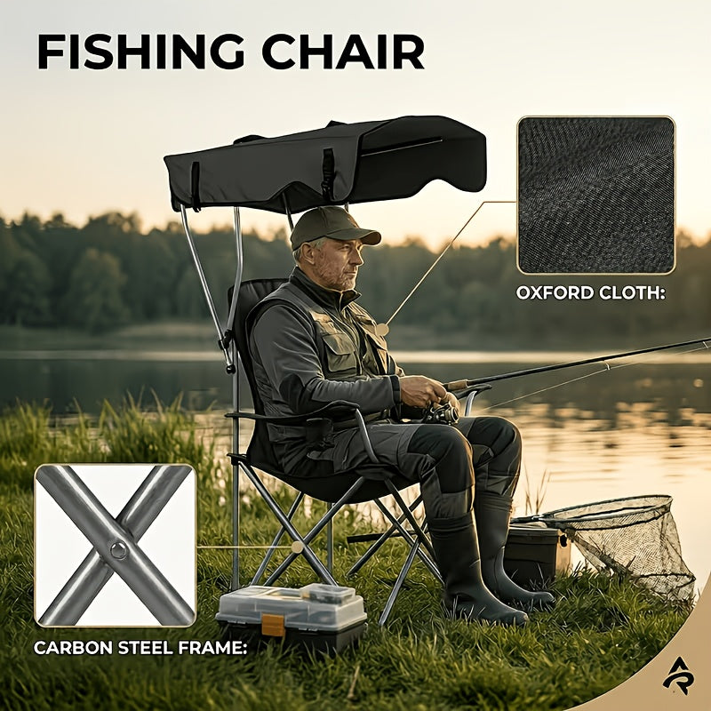 Foldable Camping Chair with Rotating Canopy & Cup Holder – 600D Oxford Cloth Outdoor Chair with Carry Bag for Beach, Picnic, Fishing, Sports Events & Backyard