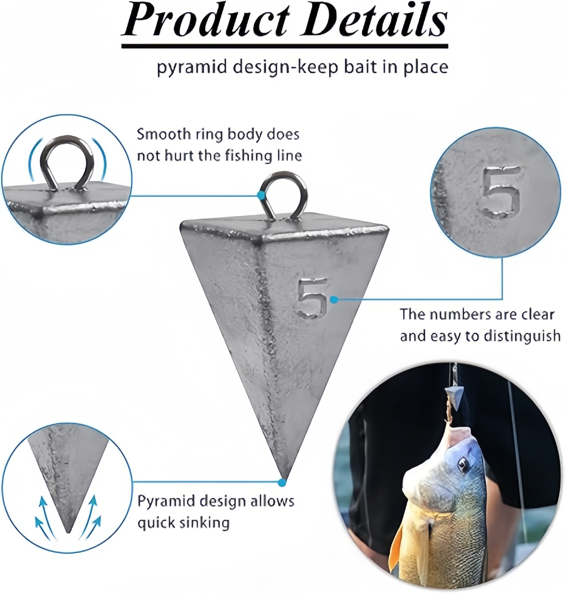 Pyramid Fishing Sinkers 1oz-10oz Multi-Pack Saltwater Freshwater Surf Bottom Fishing Weights for Bass Pompano Drum Croaker Sand-Perch Tackle Accessories