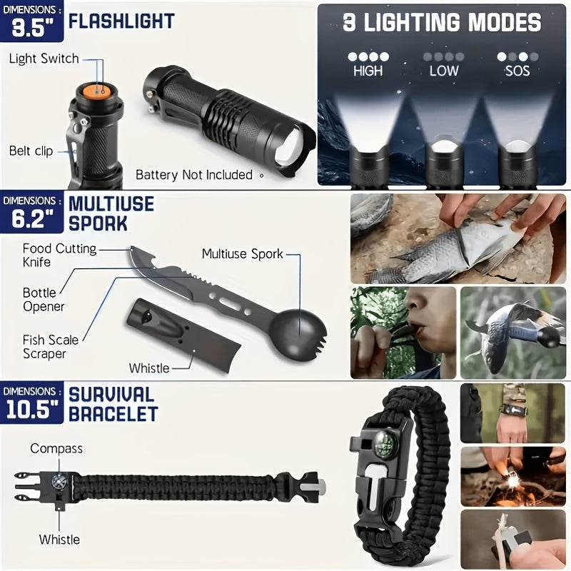 258-Piece Survival Gear Kit – Professional Outdoor Emergency Set with Fire Starter, Compass & Multi-Tools for Camping, Hiking, Backpacking | Best Gift for Men, Dad & Husband