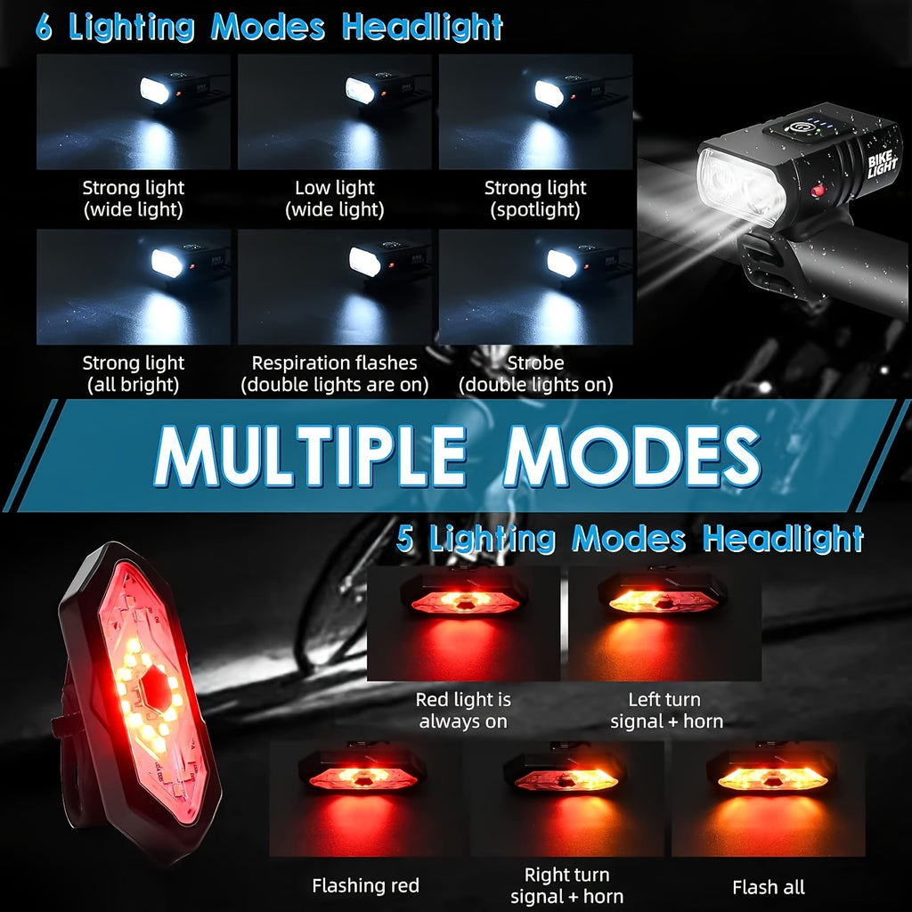 Bike Lights Set USB Rechargeable Front & Rear LED Safety Light 3LED High Brightness 6+5 Modes – Night Cycling Bicycle Light for Road Mountain Bike