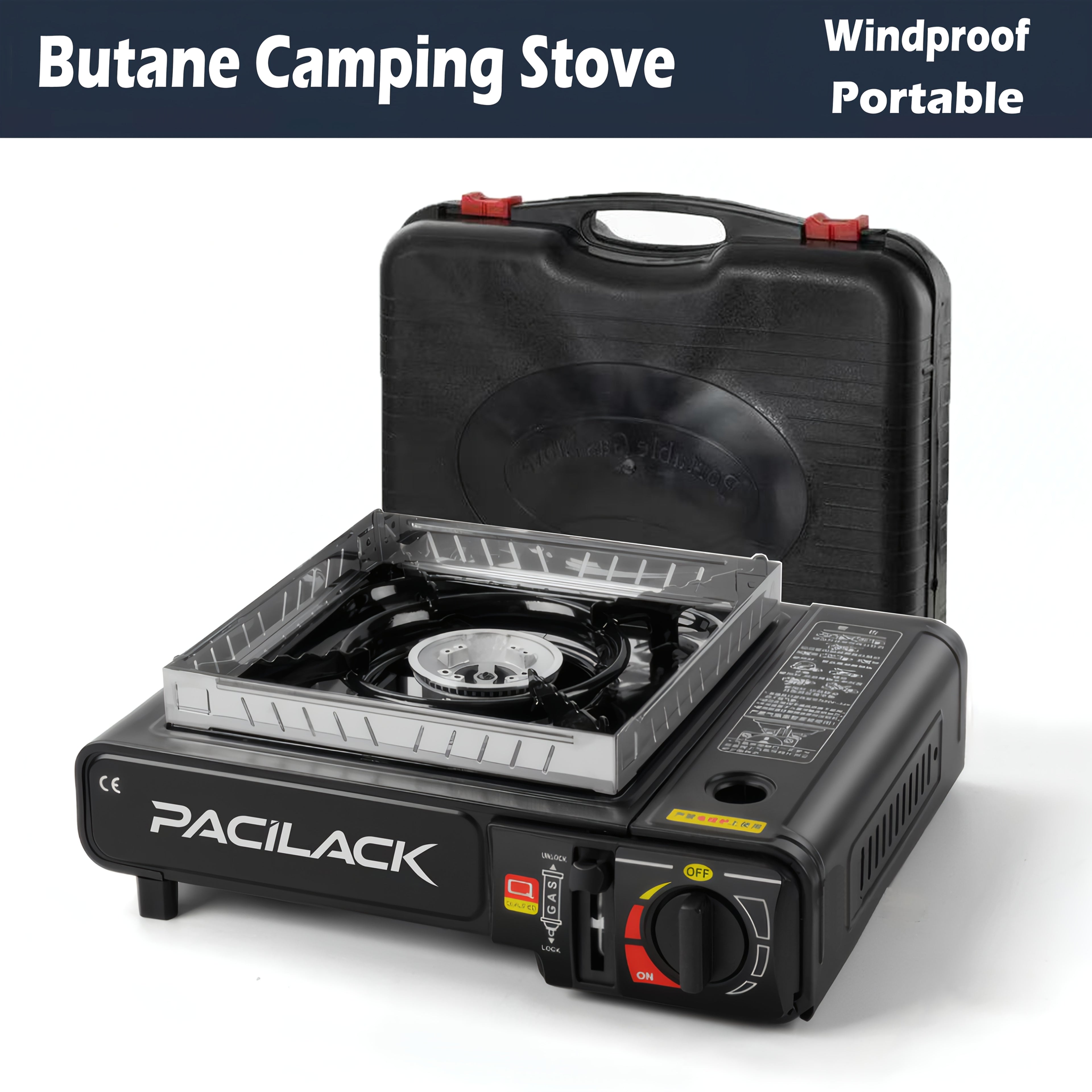 Butane Camping Stove with Carrying Case – Portable Press-Ignition Camp Stove for Outdoor Cooking BBQ RV Backpacking Emergency Preparedness Windproof Dual Fuel Options