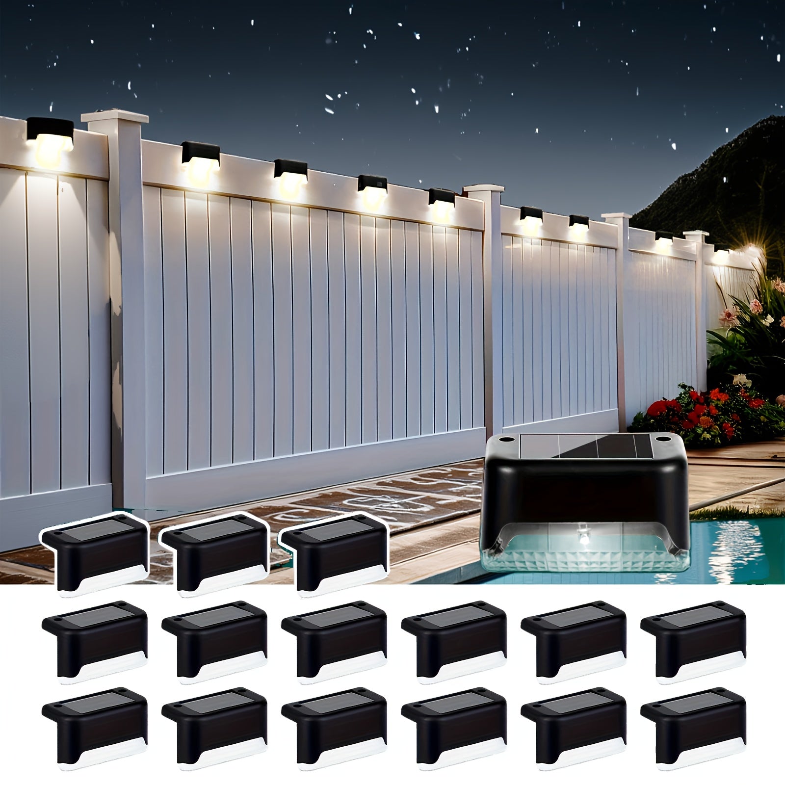 Solar Step Lights Outdoor - 16/32 Pack LED Deck Lights IP66 Waterproof, Auto Light Sensor, 700mAh Battery, Solar Stair Lights for Yard, Patio, Deck, Steps, Walkway & Lawn Path Safety